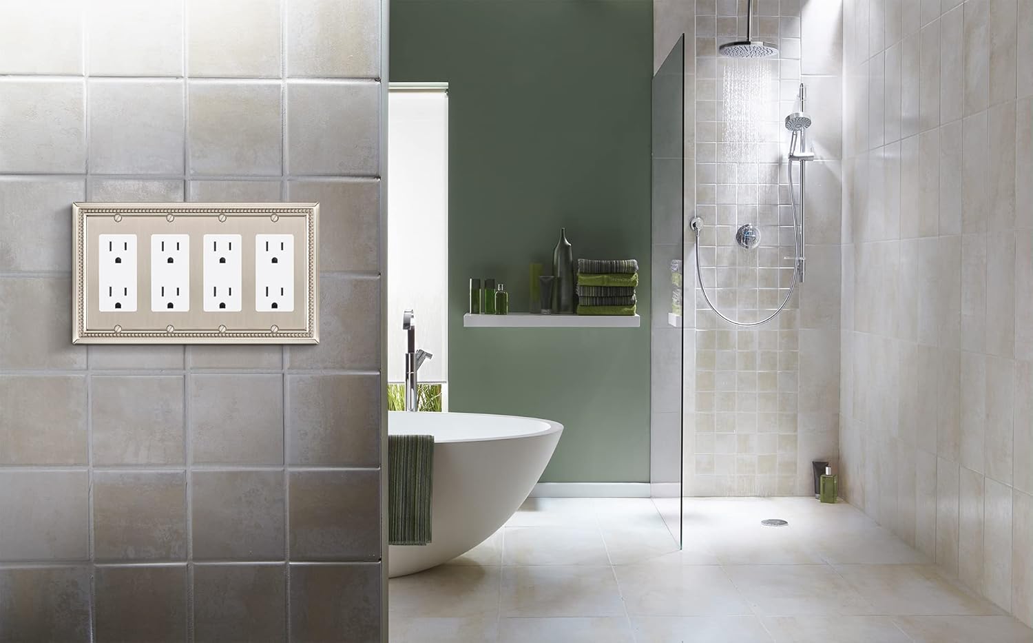 Henne Bery Sunken Pearls – placa decorativa de pared para interruptor (decorador cuádruple, níquel satinado)