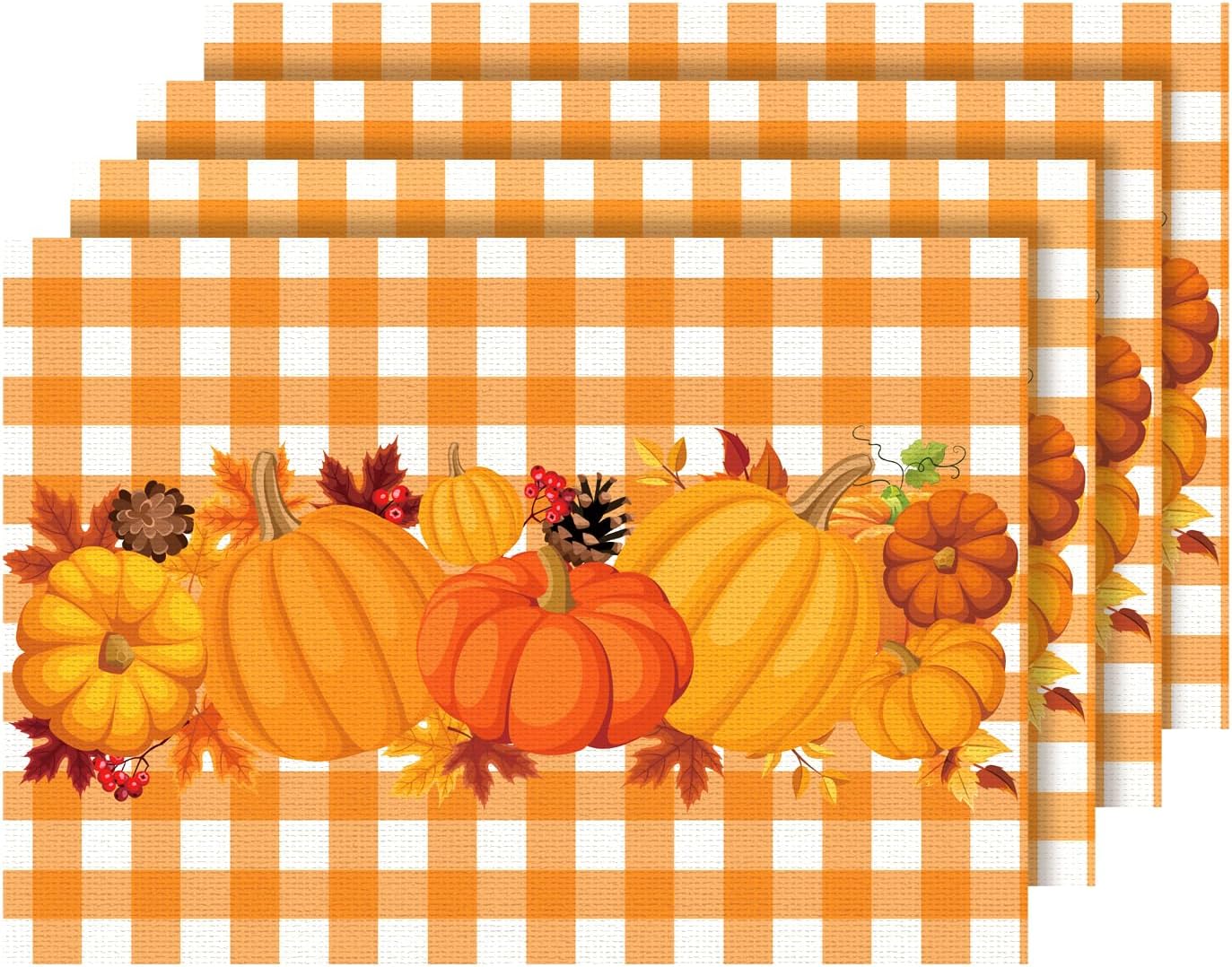 4 manteles individuales de otoño, 18.5 x 13 pulgadas, manteles individuales de lino naranja de Acción de Gracias, manteles individuales cálidos y