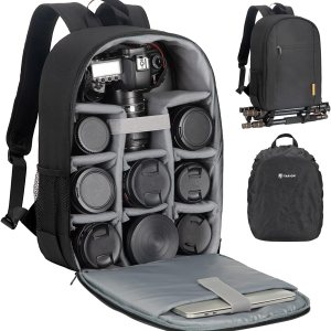 TARION Bolsa para cámara DSLR Mochila para cámara con cubierta impermeable para laptop, compartimento para fotografía, bolsa de fotos para mujeres y TARION Bolsa para cámara DSLR Mochila para cámara con cubierta impermeable para laptop, compartimento para fotografía, bolsa de fotos para mujeres y