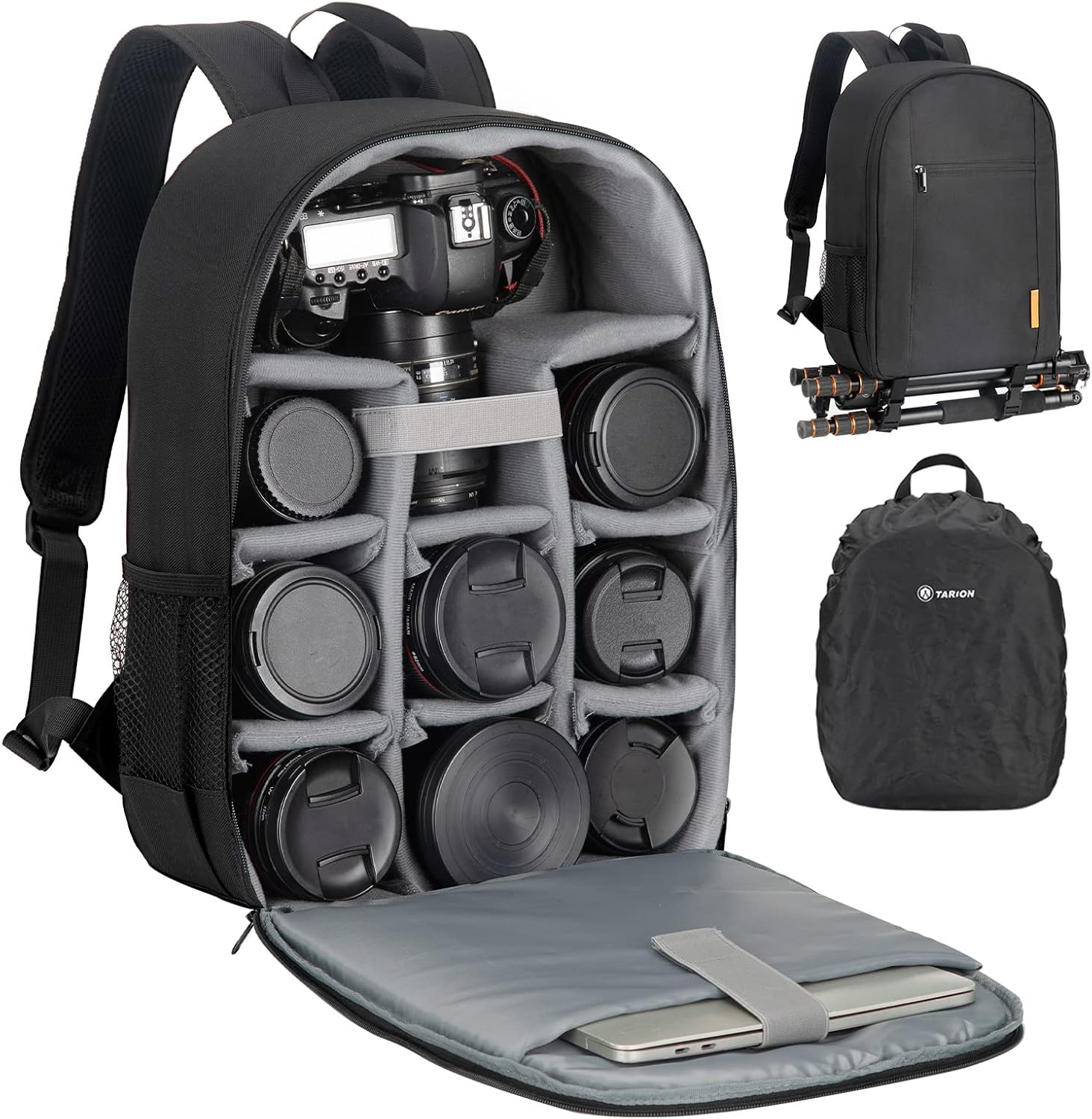 TARION Bolsa para cámara DSLR Mochila para cámara con cubierta impermeable para laptop, compartimento para fotografía, bolsa de fotos para mujeres y