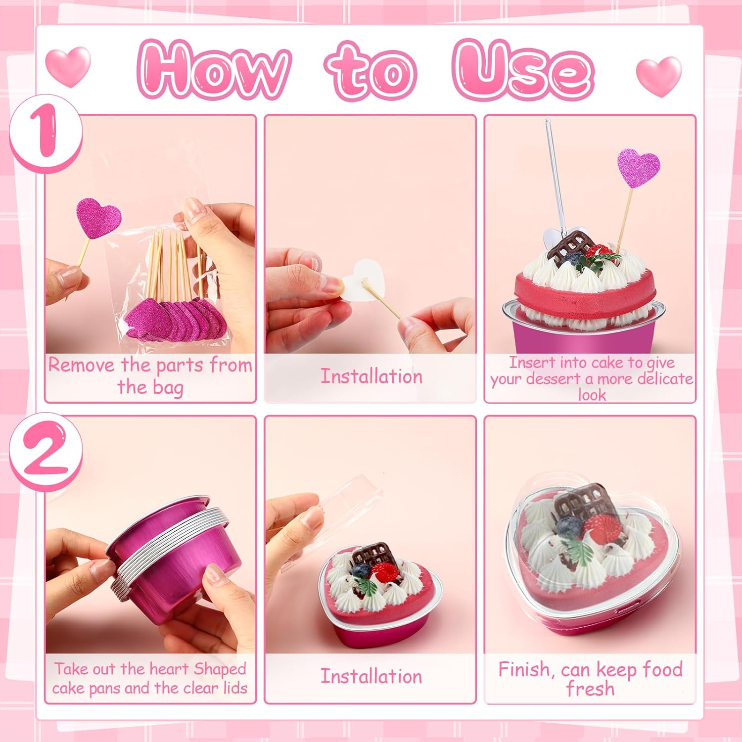 El juego de moldes para tartas de corazón de San Valentín incluye mini moldes de aluminio, cuchara de plástico, decoración de cupcakes, tazas de