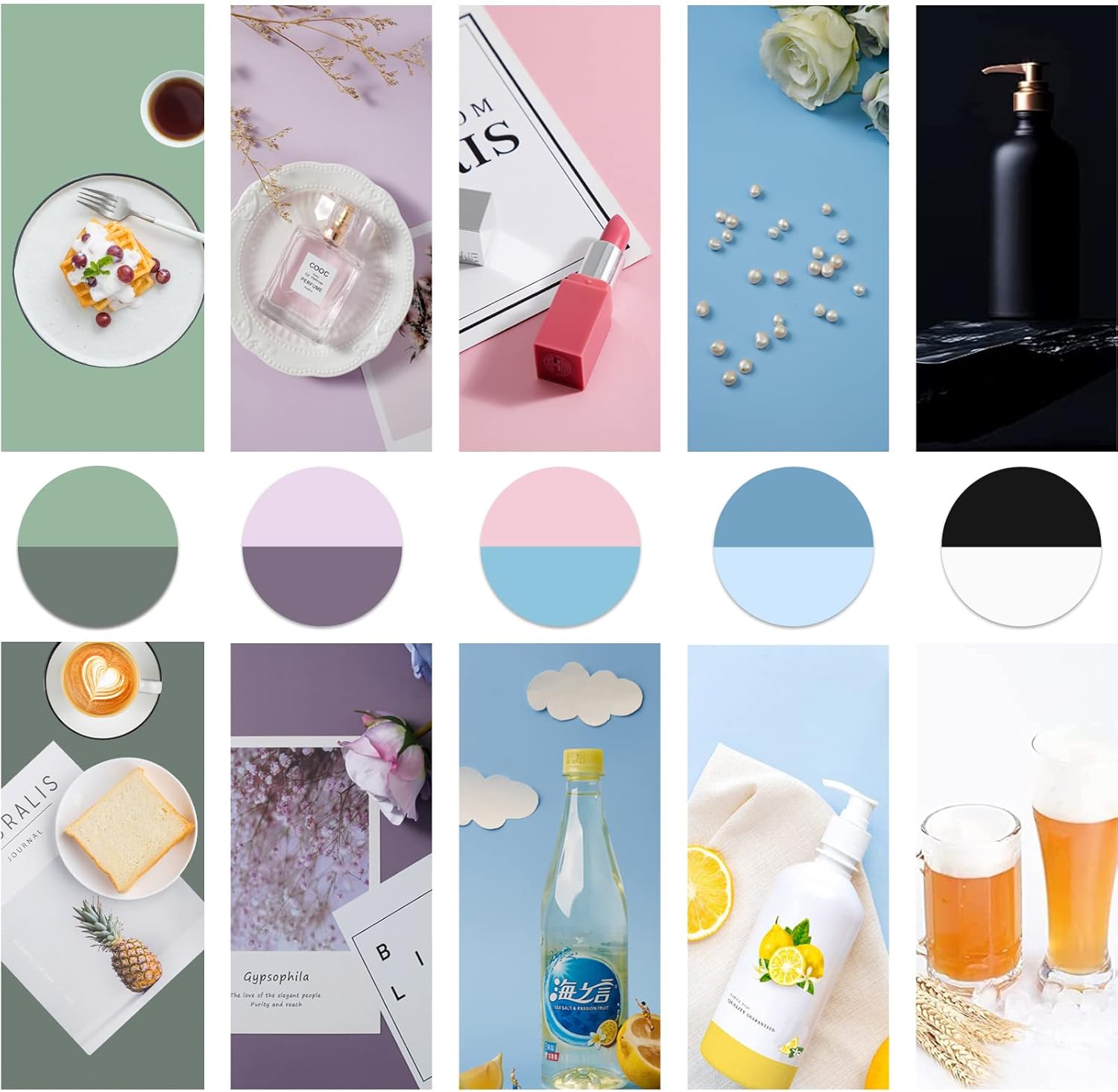 5 fondos de fotografía Morandi de 34 x 22 pulgadas, fondo de fotos de color sólido para alimentos, pastelería, joyas, cosméticos