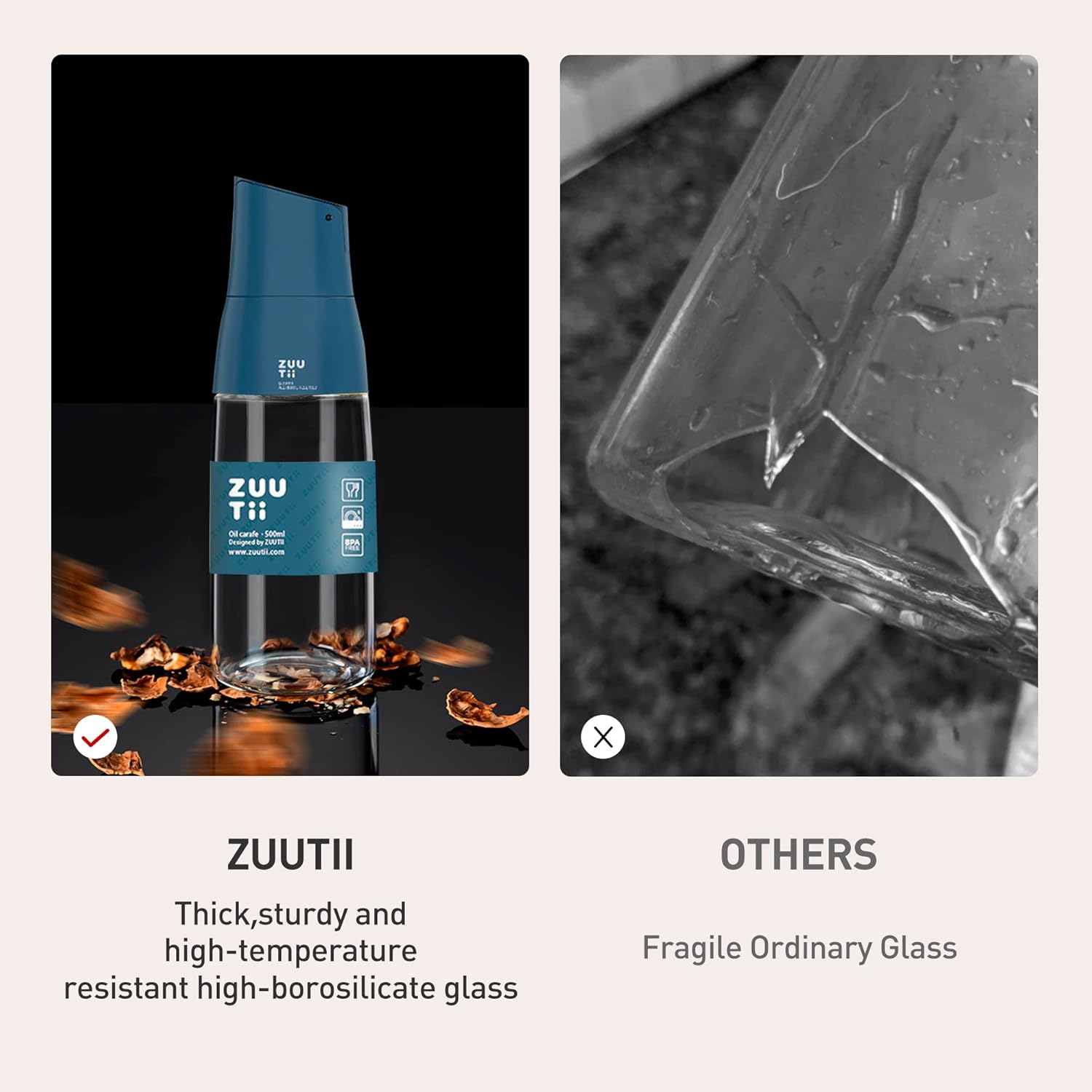 Zuutii Dispensador de aceite de oliva, botella dispensadora de aceite sin goteo para cocina, dispensador de aceite y vinagre, botella de aceite de