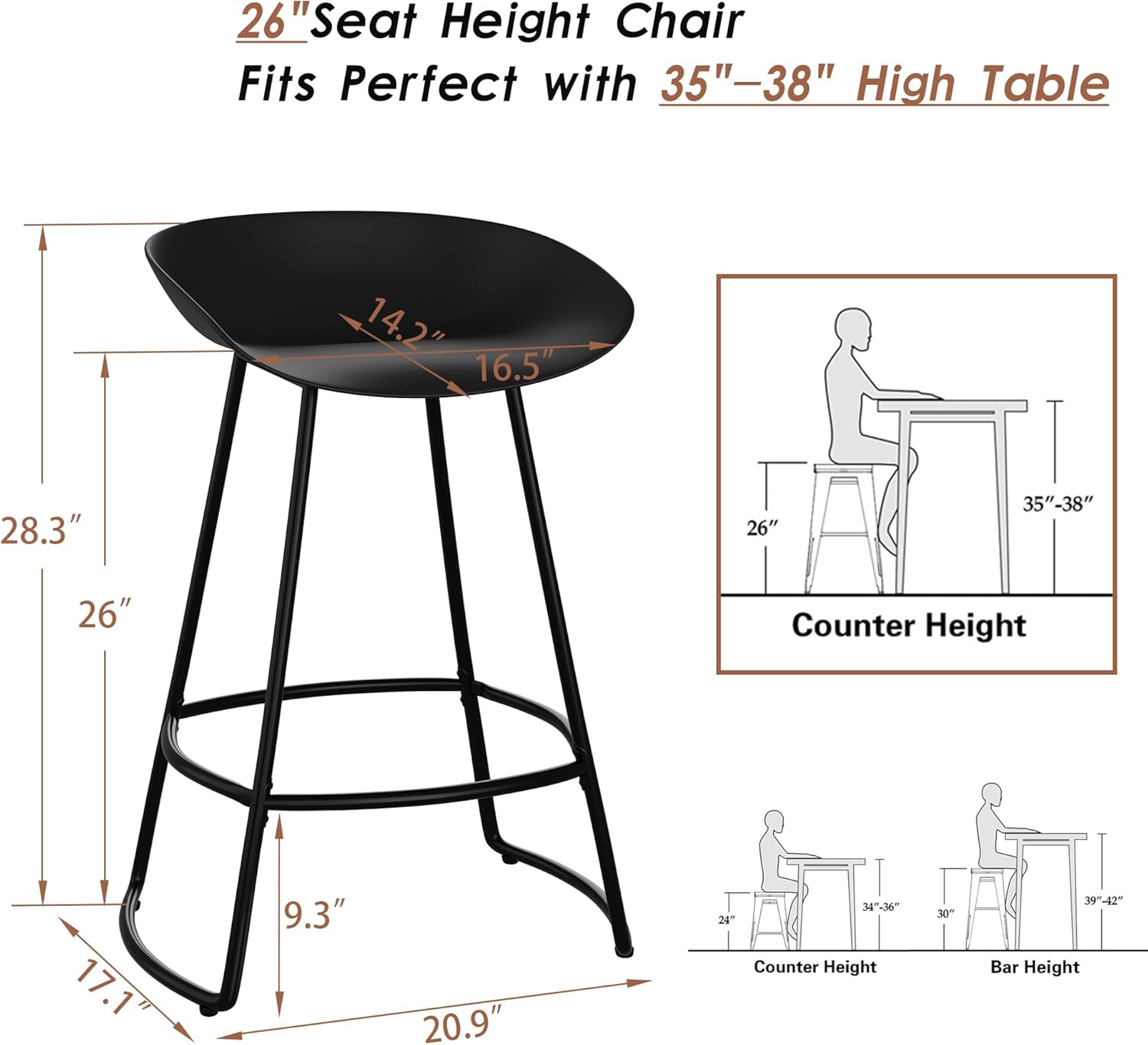 WENTMENT Juego de 4 taburetes de bar giratorios, taburetes de bar de altura de mostrador, taburetes de mostrador de 26 pulgadas con asiento de