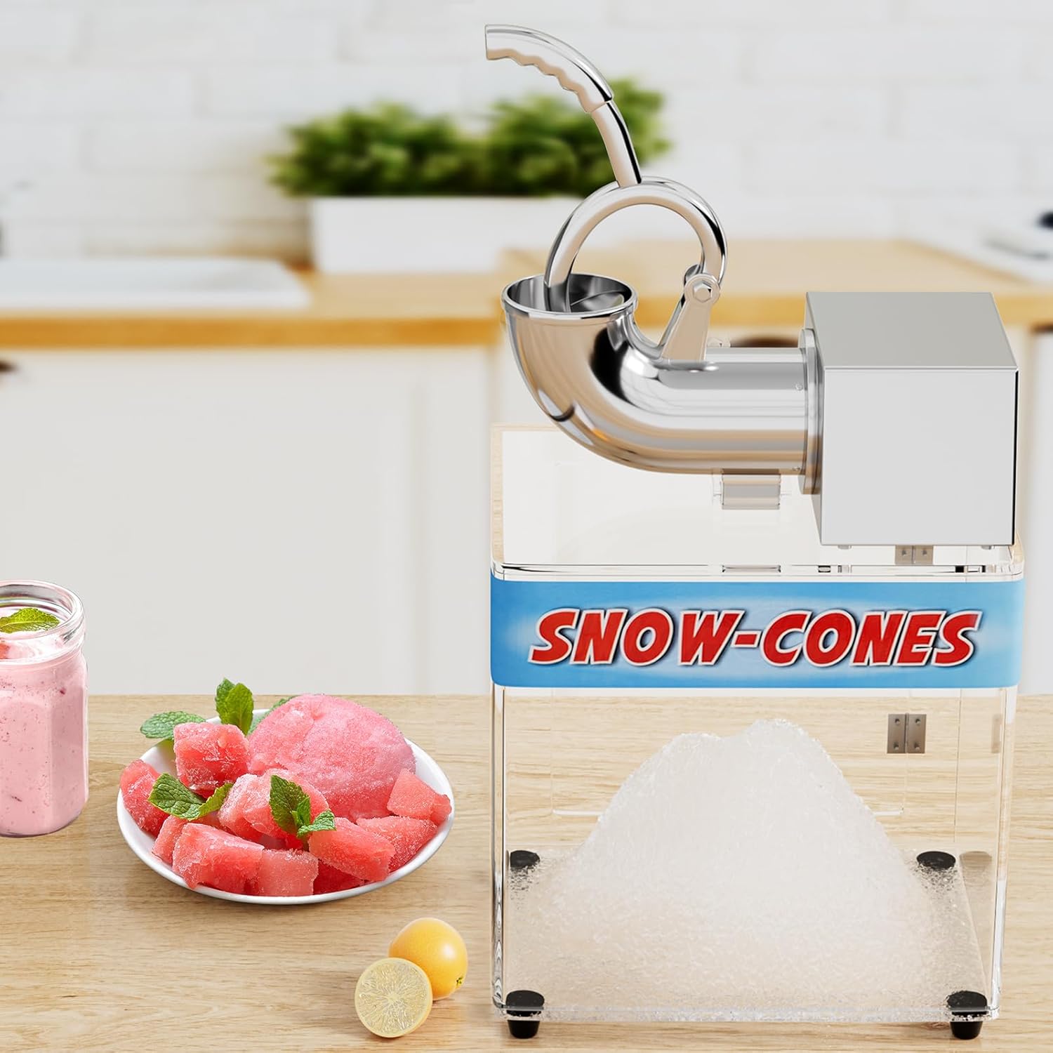 COSTWAY Máquina de hielo afeitado comercial, trituradora de hielo de acero inoxidable de 440 librasH con interruptor de encendidoapagado de