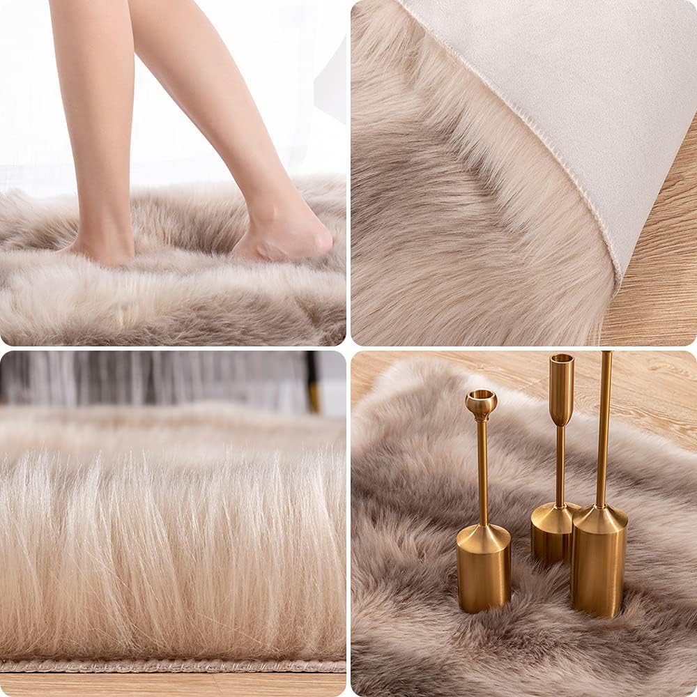 Carvapet Alfombras de piel suave para piel de reno, alfombra de piel sintética esponjosa para dormitorio, alfombra decorativa para el hogar,