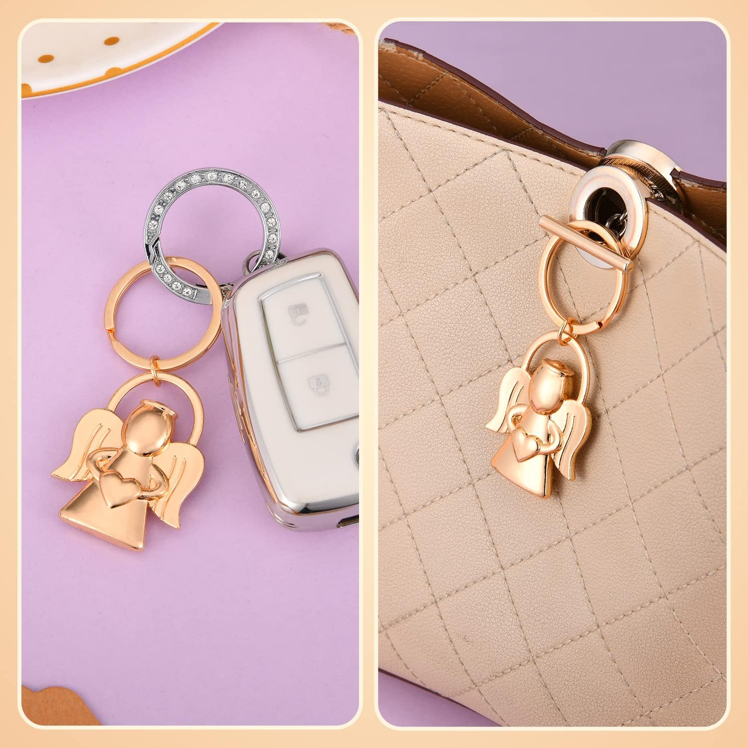 KBDHYY 24 angel designed key chains and Keychain for baby showers and weddings, party gifts, guest souvenirs or decorations, with labels and silk