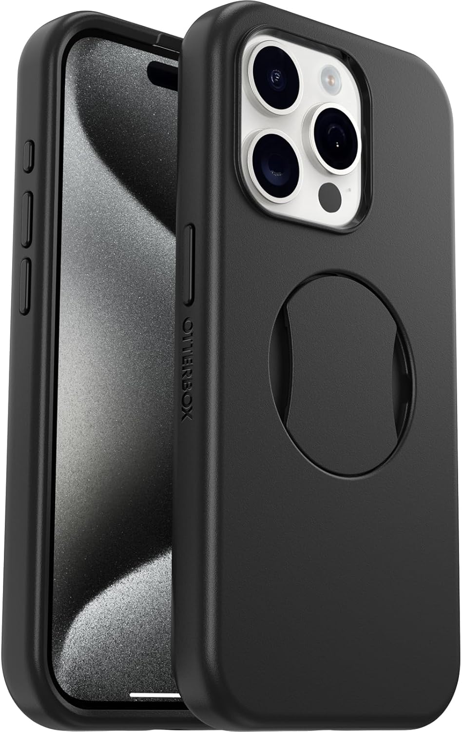 OtterBox Funda OtterGrip Symmetry Series para iPhone 15 Pro (solamente) – NEGRO, agarre integrado, funda elegante, se ajusta a MagSafe, bordes