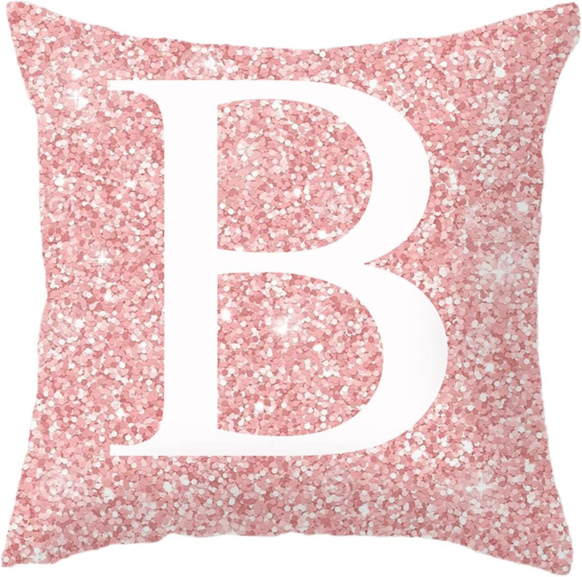 Fundas de almohada con monograma de la letra B, decoración de Navidad, cojín de letras del alfabeto inglés, fundas de almohada rosas para sala de