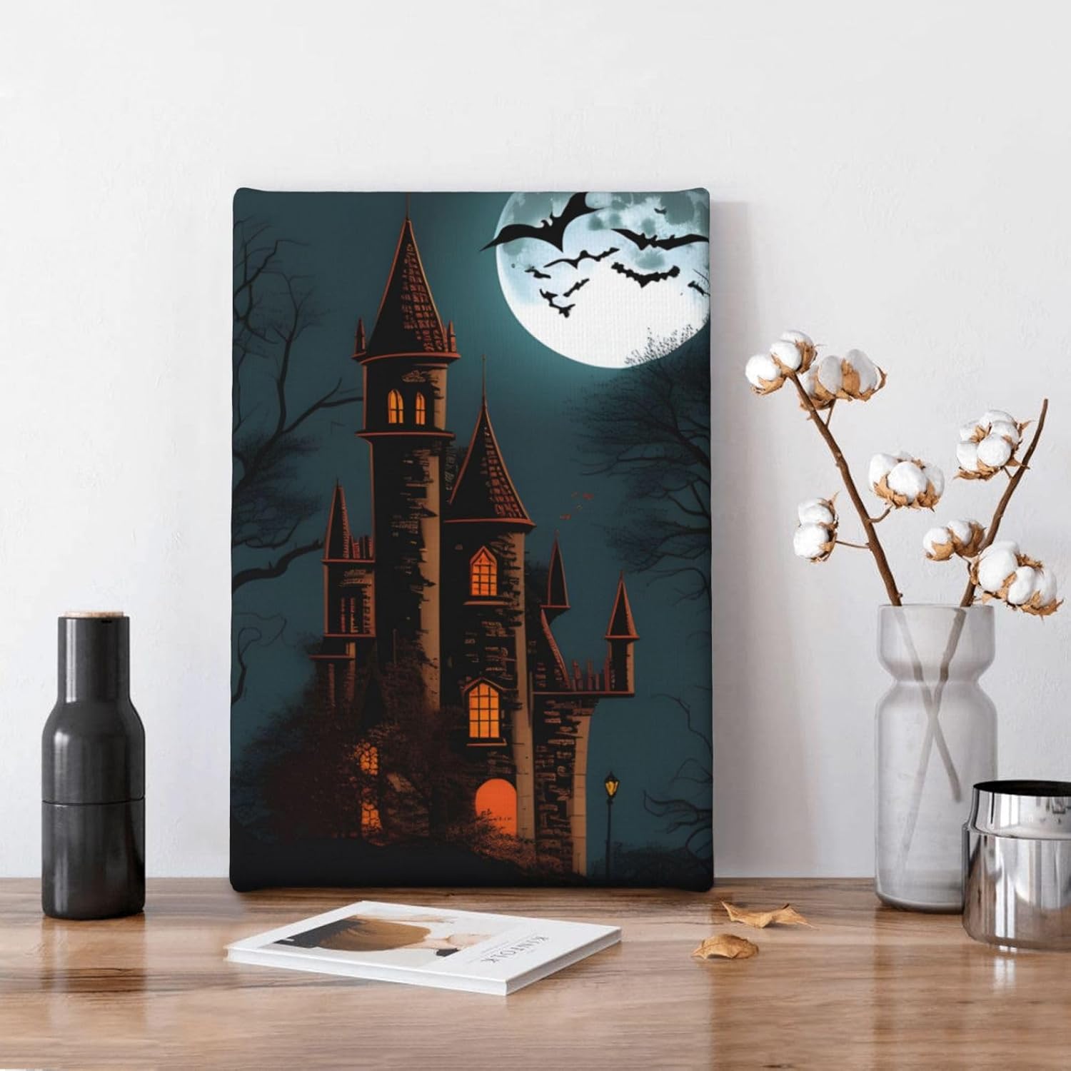 yvkew Arte de pared de castillo de Halloween por la noche, pintura en lienzo, decoración del hogar, pinturas de arte abstracto, regalos, arte