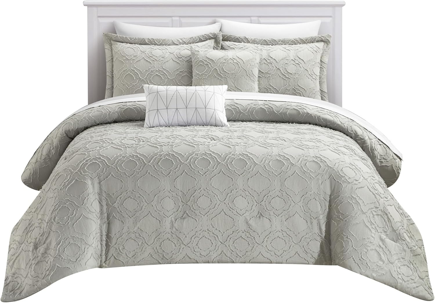 Chic Home Jane – Juego de edredón de 5 piezas con clip, diseño geométrico de cuadrifolio jacquard, fundas de almohada decorativas incluidas, King,