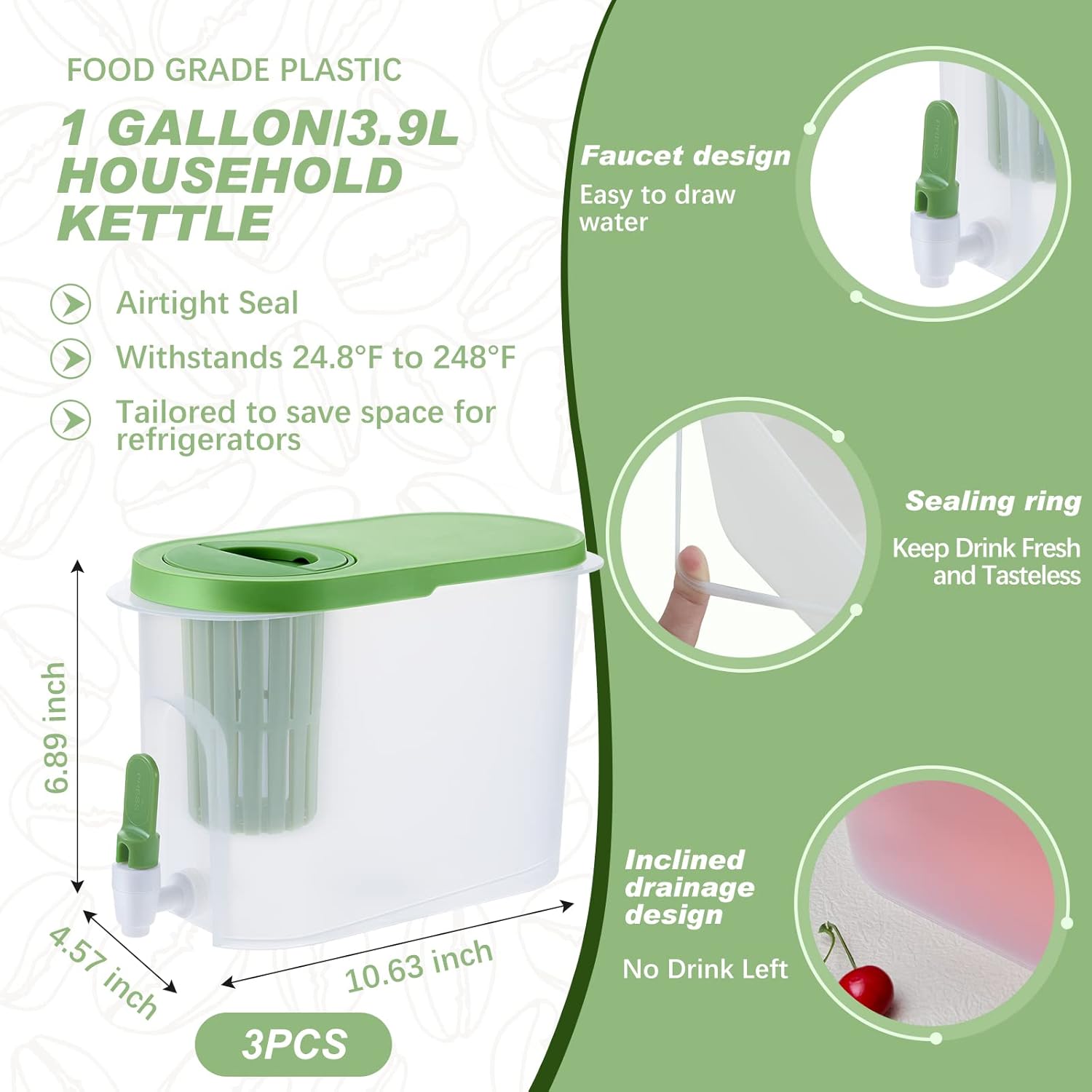 3 juegos de cafetera fría de 1 galón, jarra de café helado con filtro de malla de acero inoxidable y espita, jarra de preparación fría, dispensador