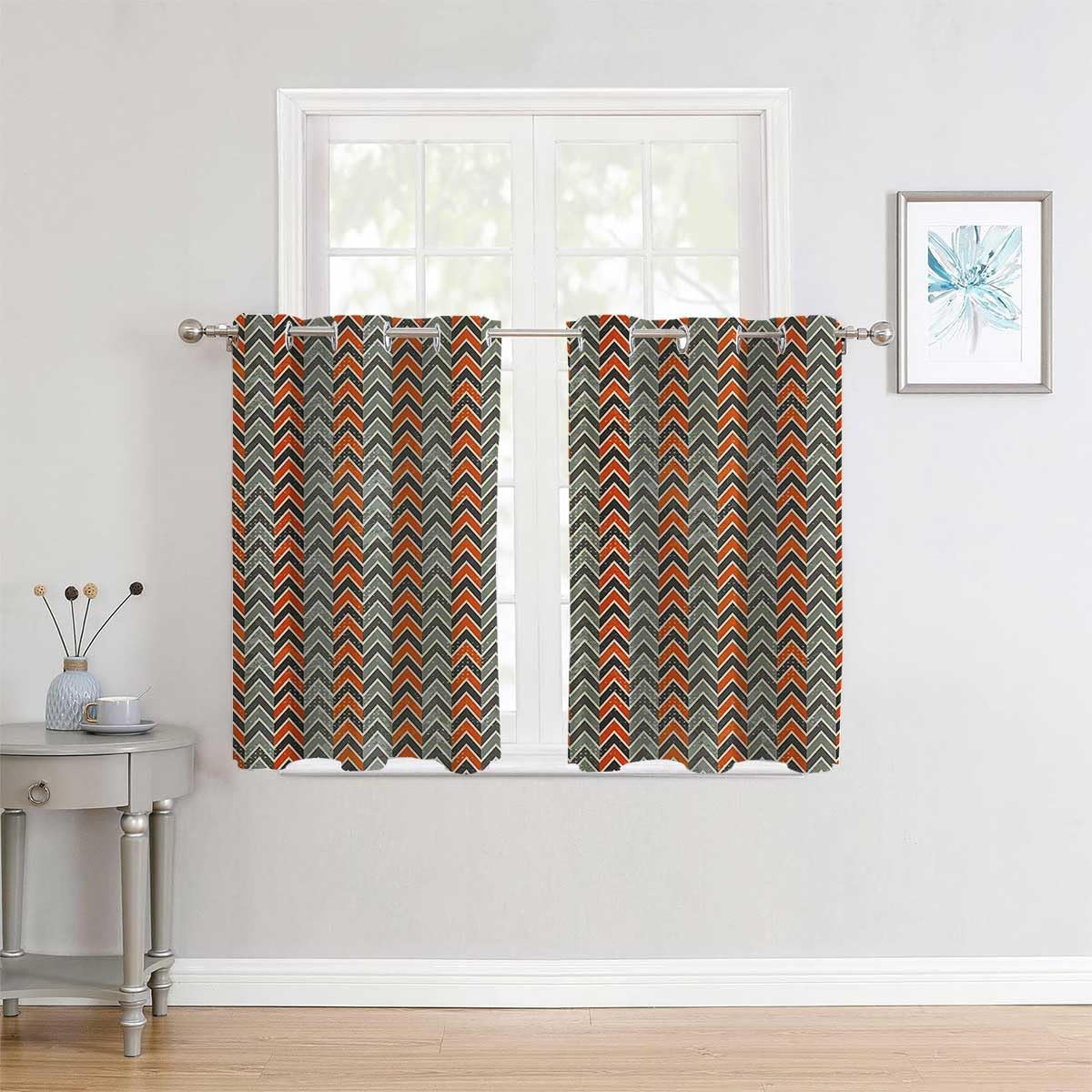 YANFENQI Blackout Window Curtains Geometric Grommet Short Glass Door Curtains Cortinas para Ventanas De Cuarto 55Inch Width by 72Inch Length,2 Panels