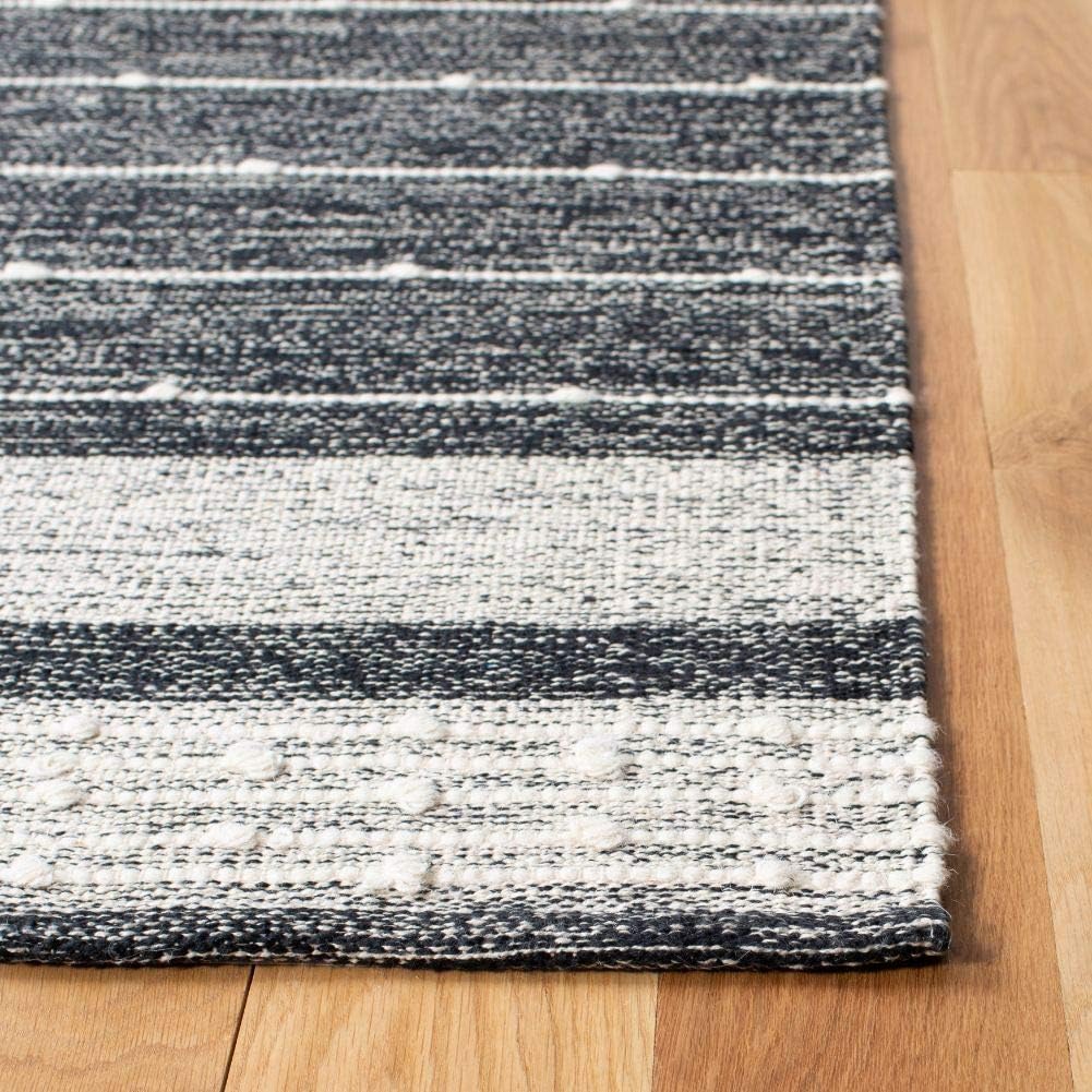 SAFAVIEH Striped Kilim Collection STK509Z – Alfombra de algodón de tejido plano hecho a mano de 4 x 6 pies, color negromarfil