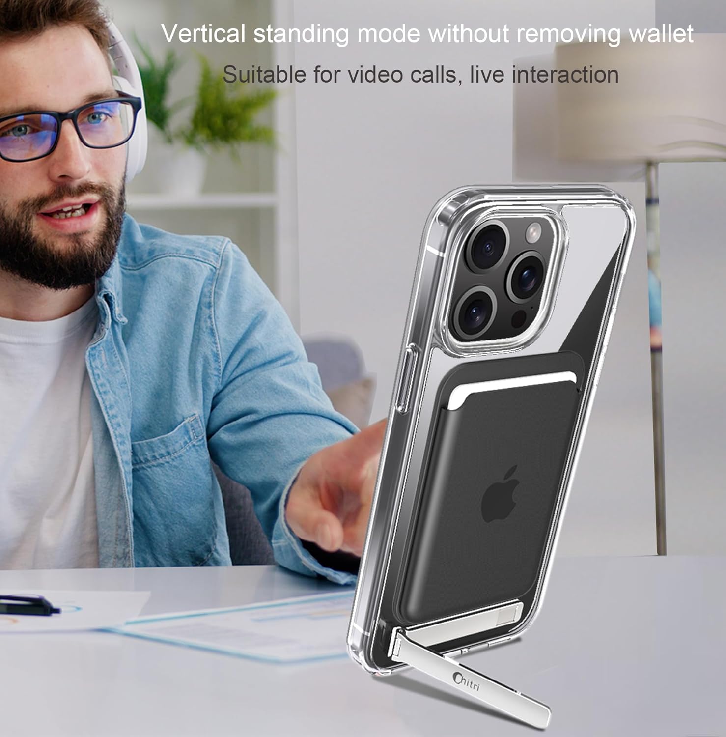 Funda para iPhone 15 Pro Max, Funda magnética con soporte de tres vías Compatible con todos los accesorios Magsafe Funda protectora transparente