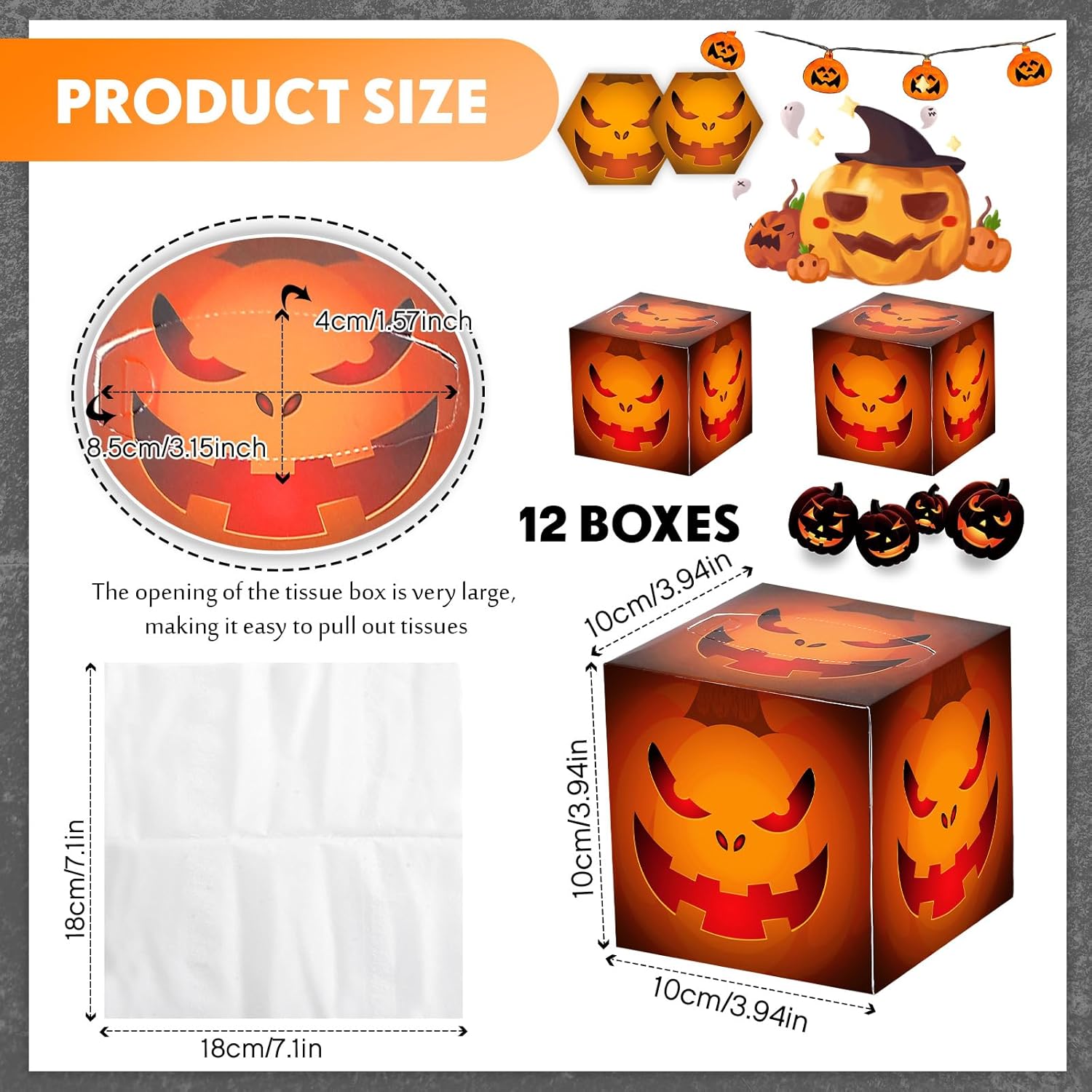 Yeaqee Paquete de 12 pañuelos faciales de Halloween con 80 hojas de pañuelos de viaje de 2 capas por caja, cajas de pañuelos faciales cuadrados de