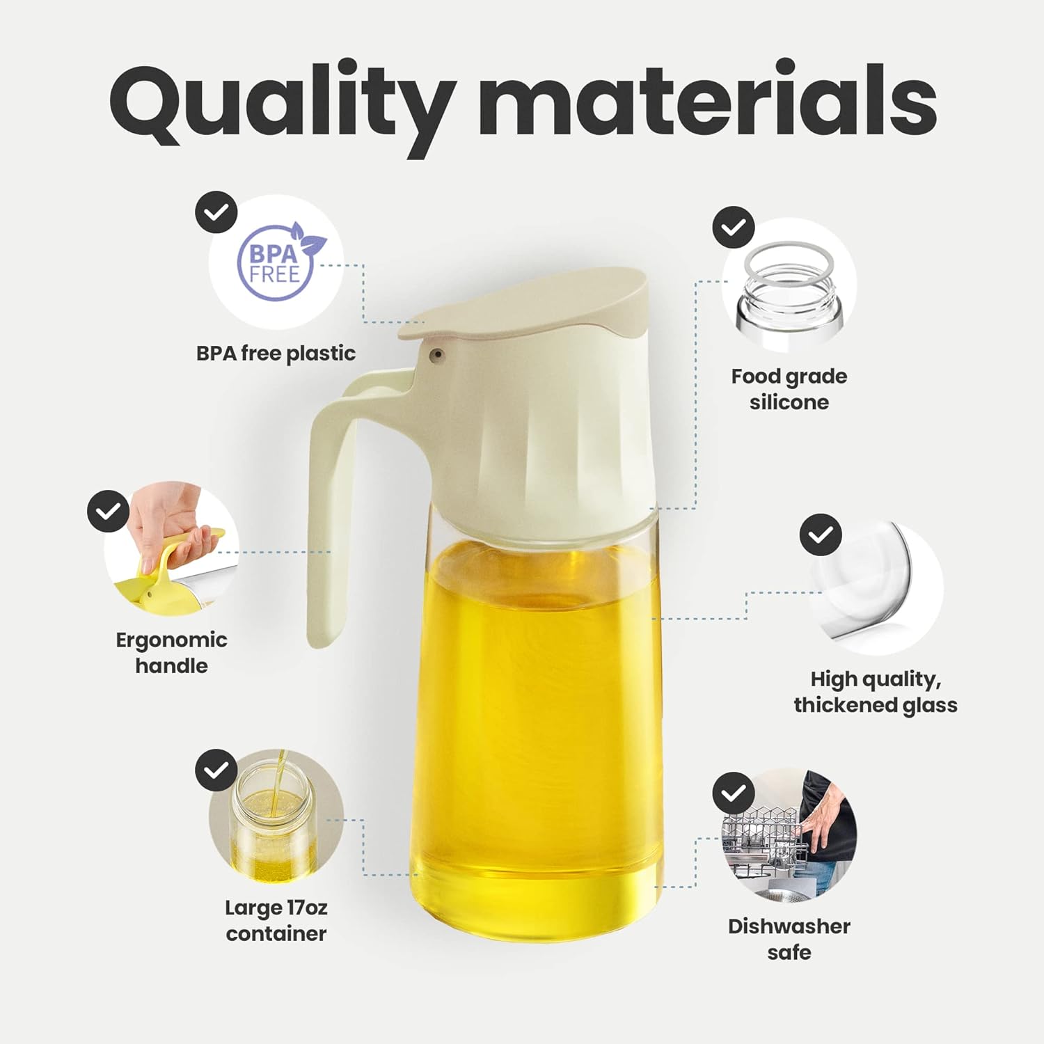 Botella dispensadora de aceite de cocina para cocina, paquete de 2, dispensador de aceite de oliva y botella infusora, botella de aceite de 17