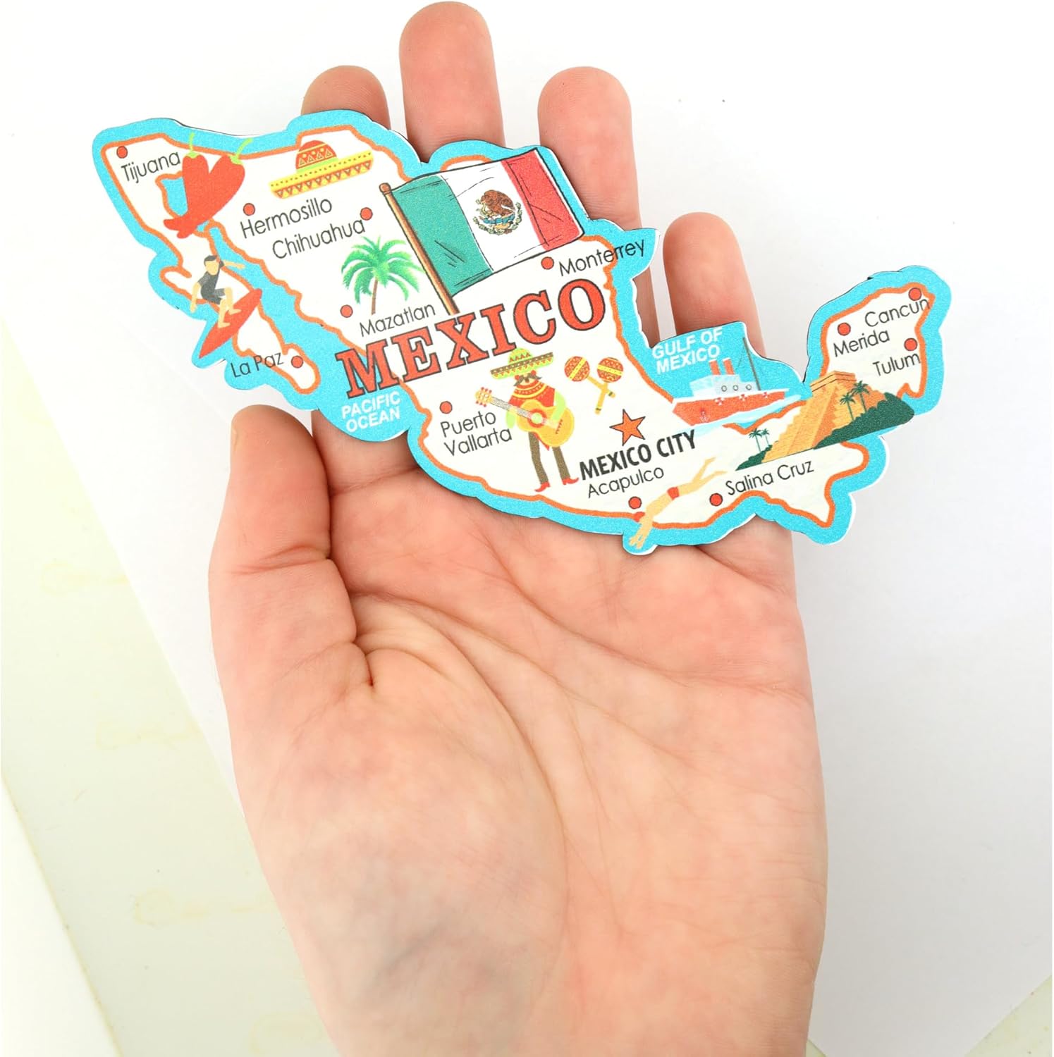Imán de recuerdo del país de México, calcomanía magnética de mapa coleccionable para coches, refrigeradores y pizarras blancas, 5 pulgadas