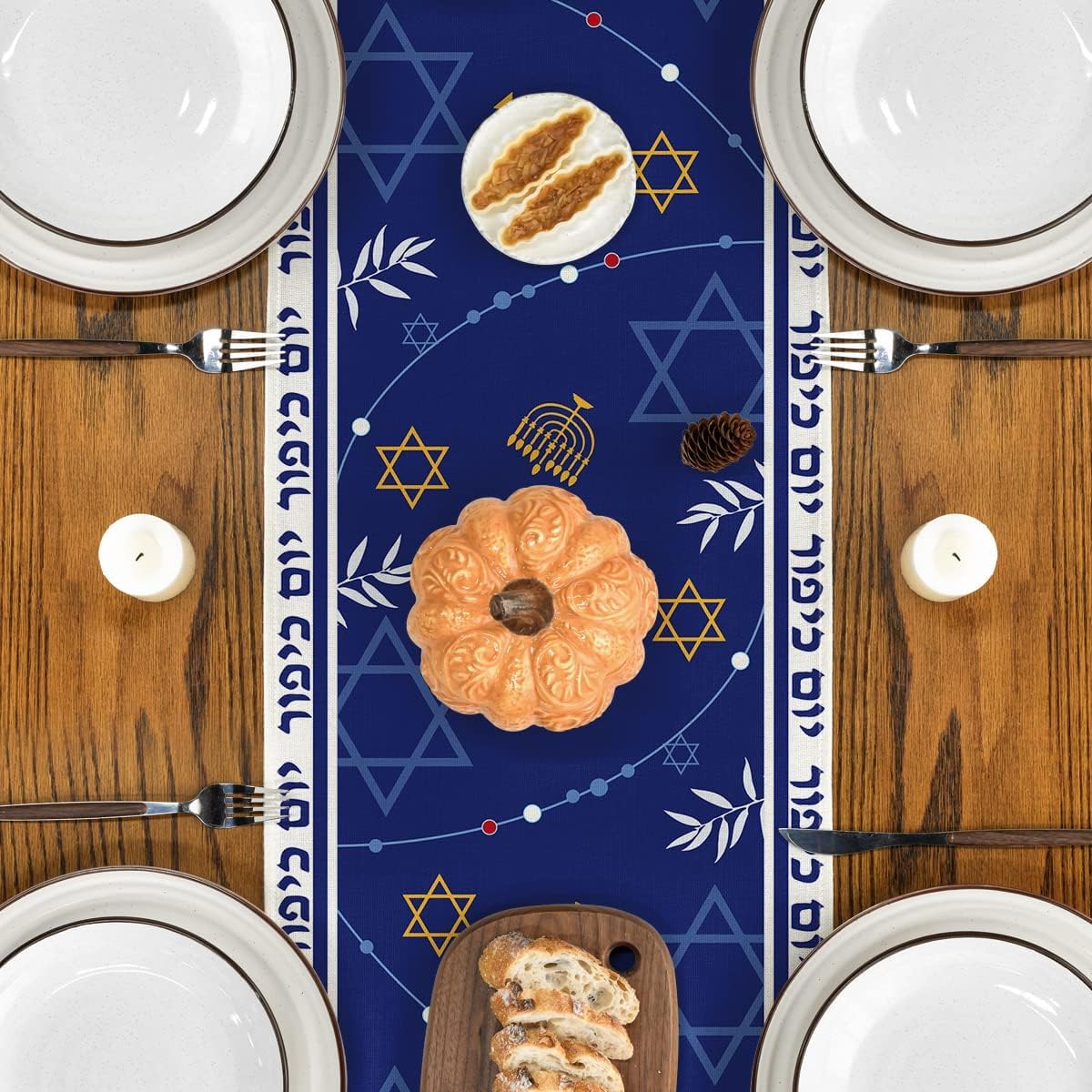 Artoid Mode Shofar Leaves Yom Kippur – Camino de mesa, hexagrama para cocina, comedor, decoración para exteriores, hogar, fiesta, 13 x 36 pulgadas
