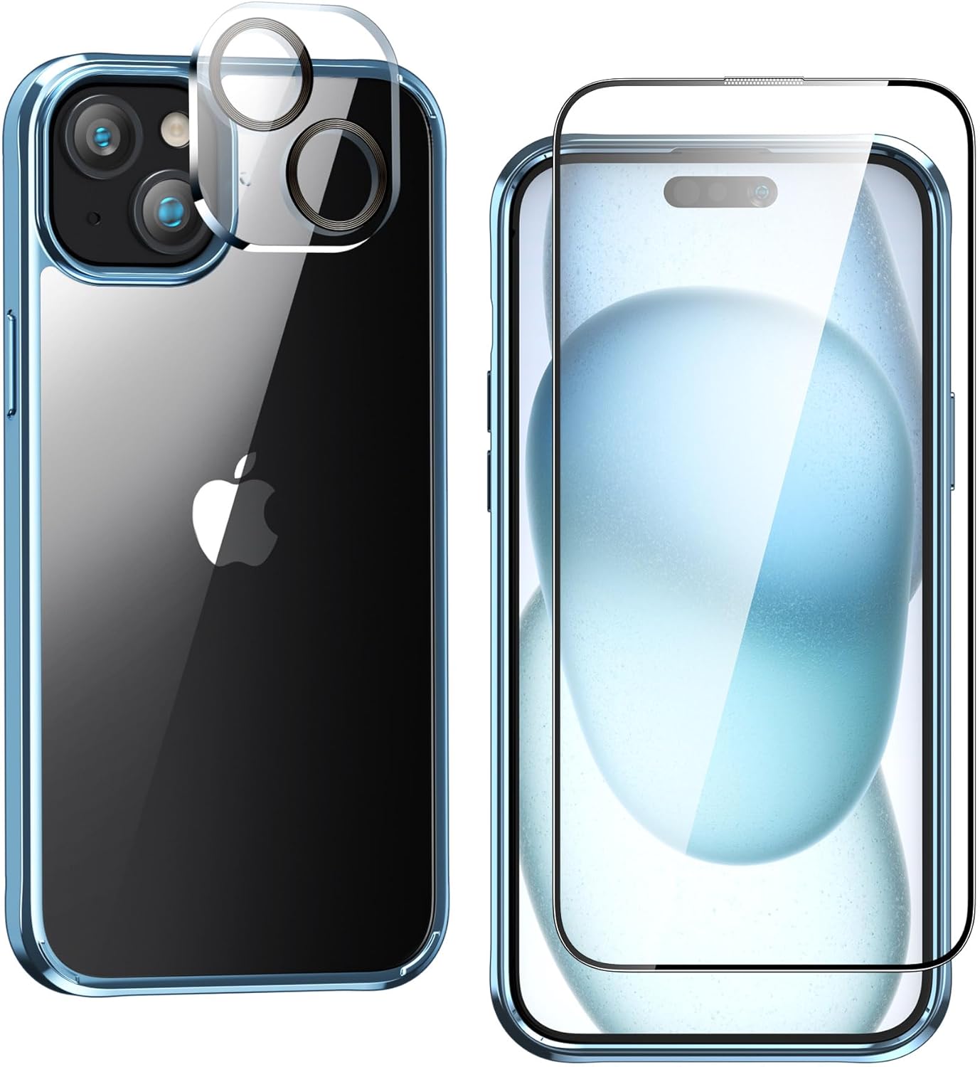 Foluu Funda ultradelgada para iPhone 15 Plus de 6.7 pulgadas con protector de pantalla de vidrio templado y protector de lente de cámara, chapado
