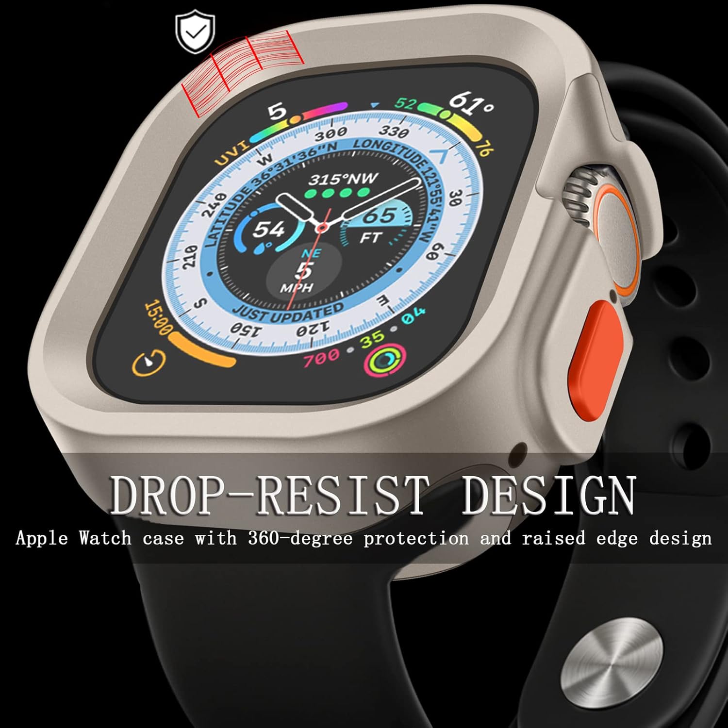 Funda compatible con Apple Watch Ultra de 1.732 pulgadas con 2 vidrios templados, funda protectora de TPU suave con protector de pantalla para