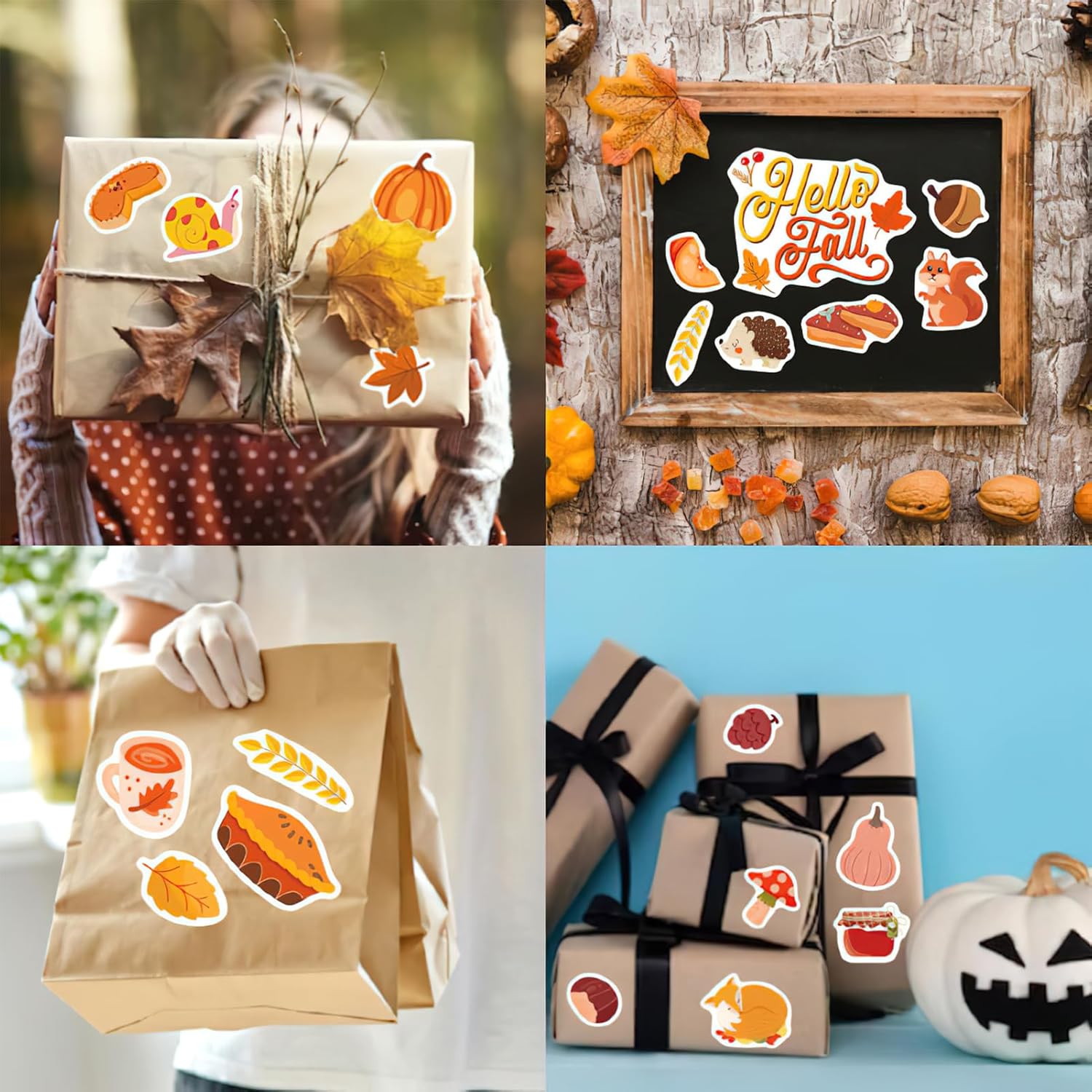 16 hojas de calcomanías de Acción de Gracias, calcomanías de otoño para niños, hojas de arce de otoño, calcomanías de lindas calcomanías de