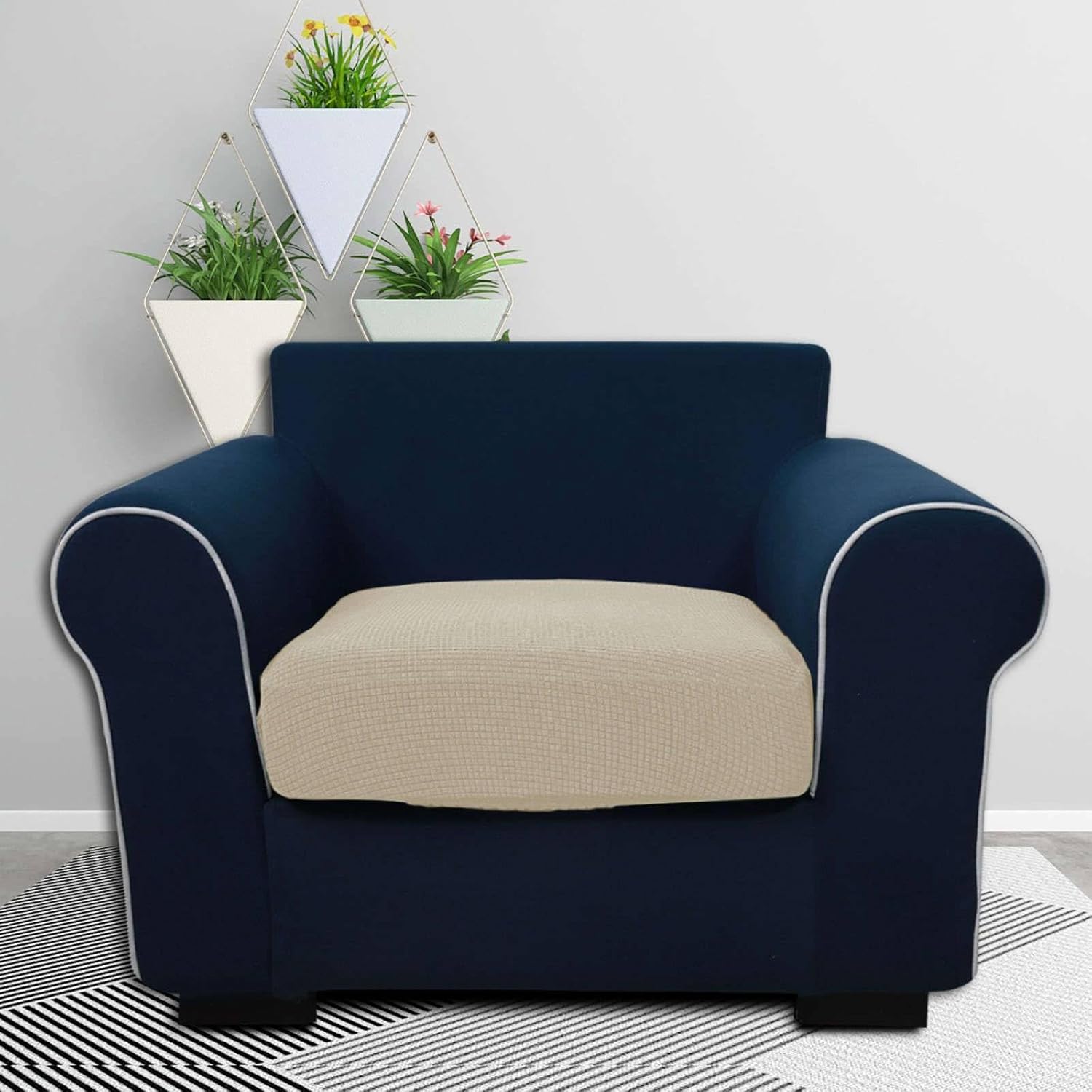 SIELUNO Fundas de cojín elásticas de tela jacquard para sofá, fundas protectoras para silla, sofá biplaza individual, 1 asiento, color natural, 1