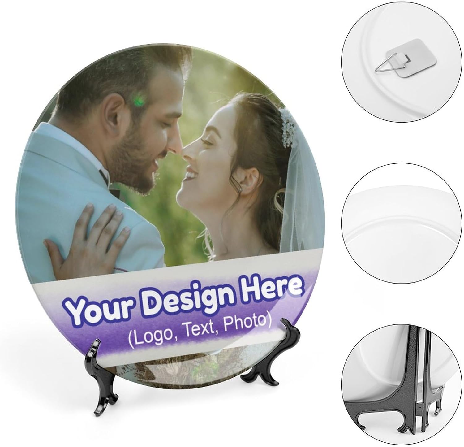 Plato decorativo personalizado para fototexto con soportes, platos llanos de porcelana personalizados con imagen, foto personalizada en plato, crea