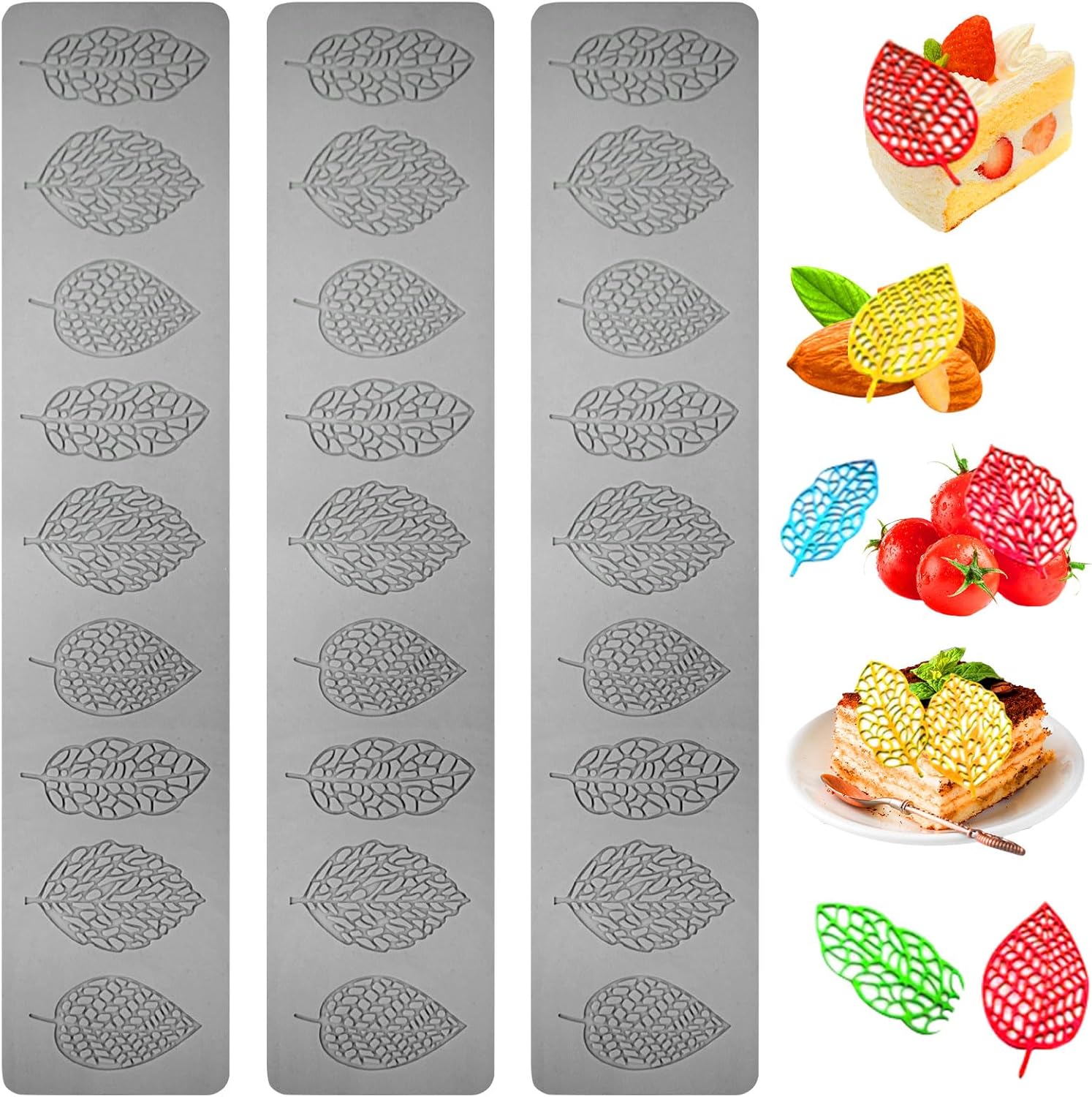 3 moldes de silicona para hornear, moldes de hojas 3D de silicona, molde de fondant de hoja de arce, moldes de silicona de encaje de hojas, molde de