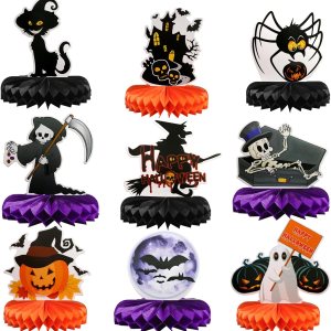 9 piezas de centros de mesa de panal de abeja de Halloween, centros de mesa de abejas para decoración de mesa de fiesta de Halloween, suministros de 9 piezas de centros de mesa de panal de abeja de Halloween, centros de mesa de abejas para decoración de mesa de fiesta de Halloween, suministros de