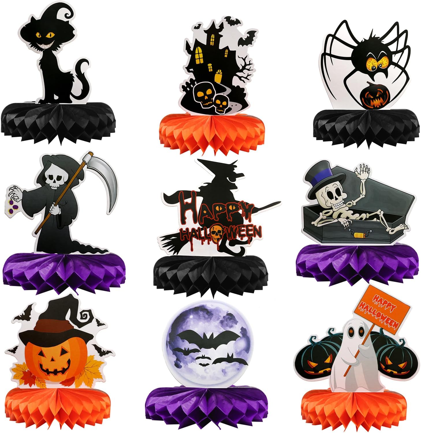 9 piezas de centros de mesa de panal de abeja de Halloween, centros de mesa de abejas para decoración de mesa de fiesta de Halloween, suministros de