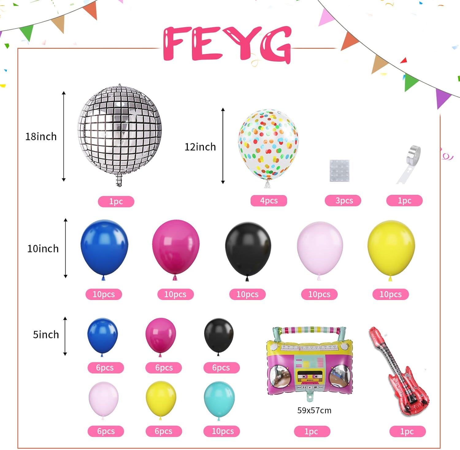 Decoraciones de fiesta temática de los años 80 y 90, kit de guirnalda de arco de globos de los años 80 y 90 con bola de discoteca inflable, radio,