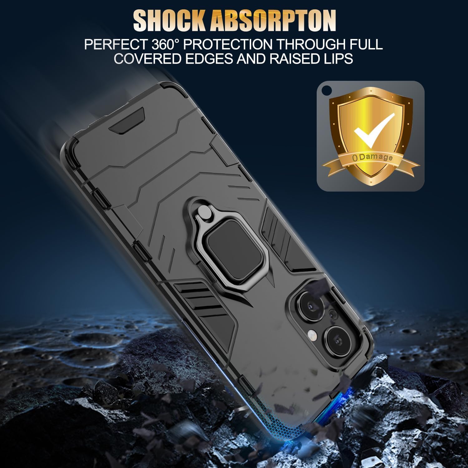 Funda para Oneplus Nord N30 5G con 2 protectores de pantalla de vidrio templado para 1+ Nord N30 5G, funda protectora completa con anillo de metal