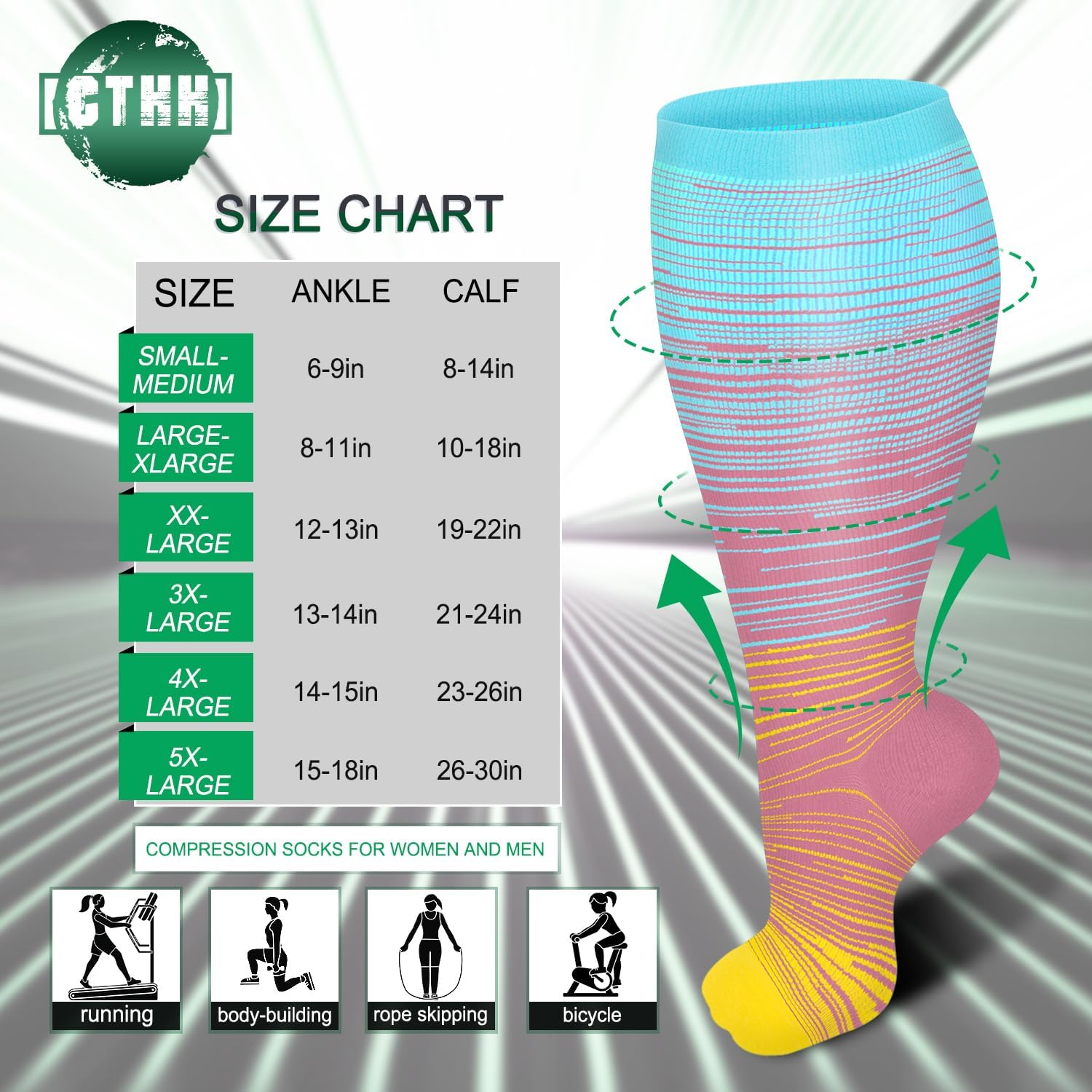 Paquete de 3 calcetines de compresión de talla grande para mujeres y hombres, 15-20 mmHg extra anchos hasta la rodilla para soporte de circulación