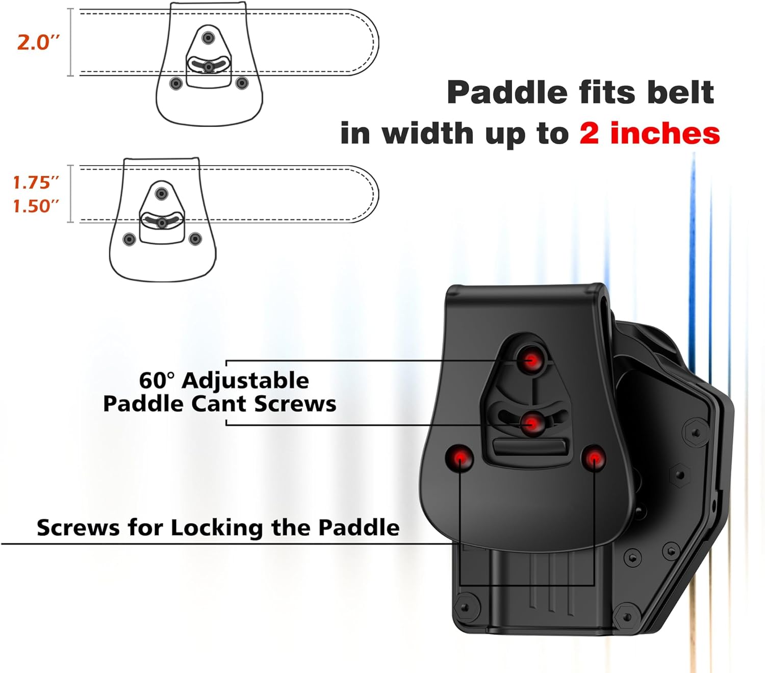 Universal Gun Holster fit Full-Size, Compact, Subcompact Pistols, Adjustable RetentionCant OWB Tactical Holster Compatible with