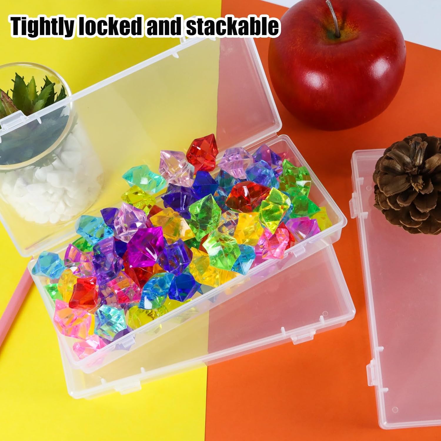 Fansunta 10 cajas de almacenamiento de plástico de 6 pulgadas, pequeños recipientes de almacenamiento con tapas con bisagras, cajas transparentes