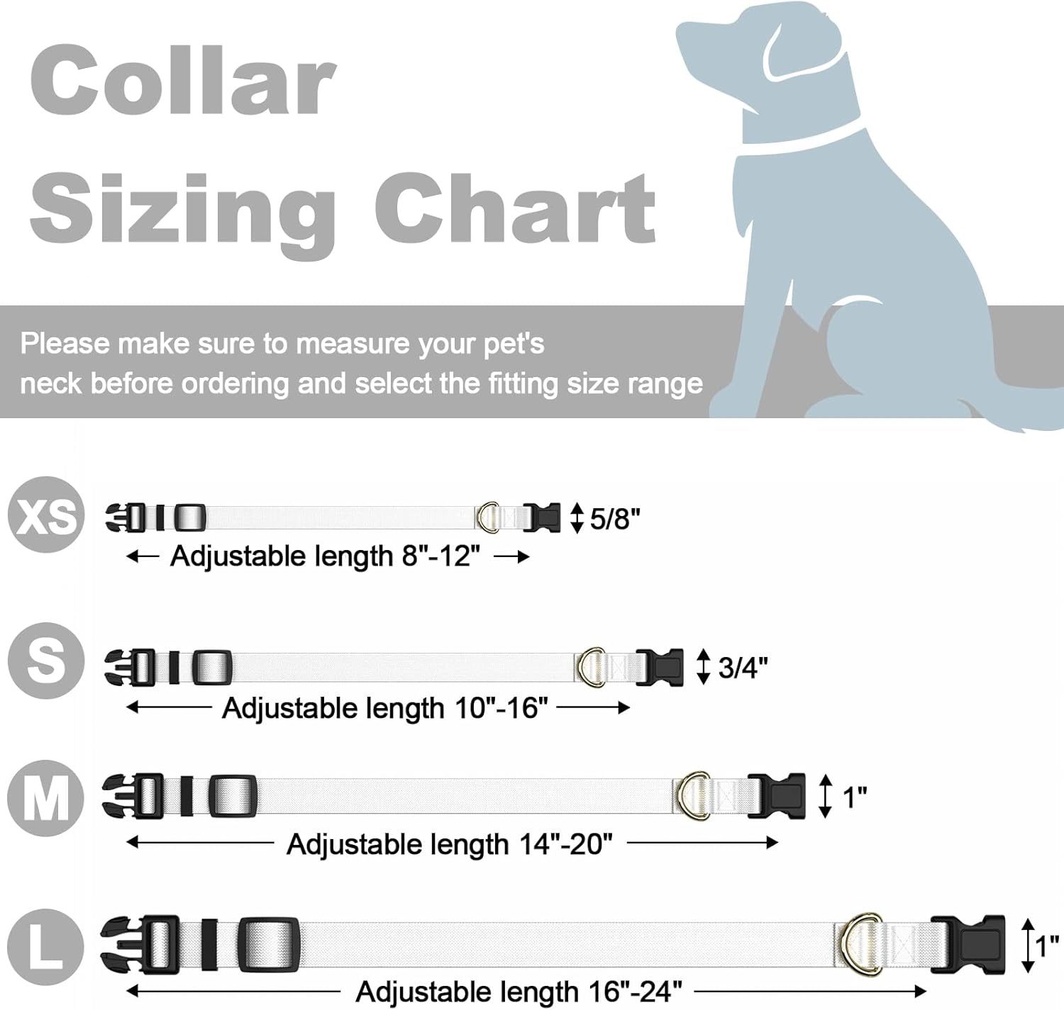 Collar de perro, collar blanco ajustable para perros pequeños, lindo collar de cachorro para perros machos y hembras, collares clásicos resistentes