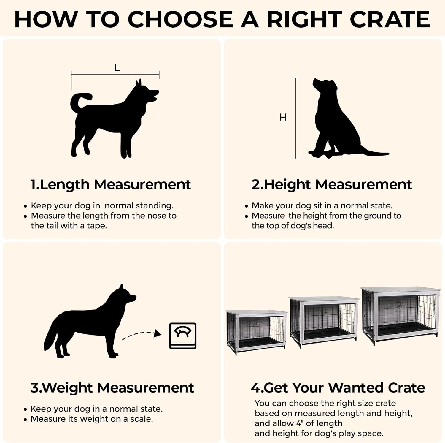 TLSUNNY Muebles de jaula para perros, mesa de madera de 44.1 pulgadas, perrera de interior con 2 puertas, moderna jaula para perros con bandeja