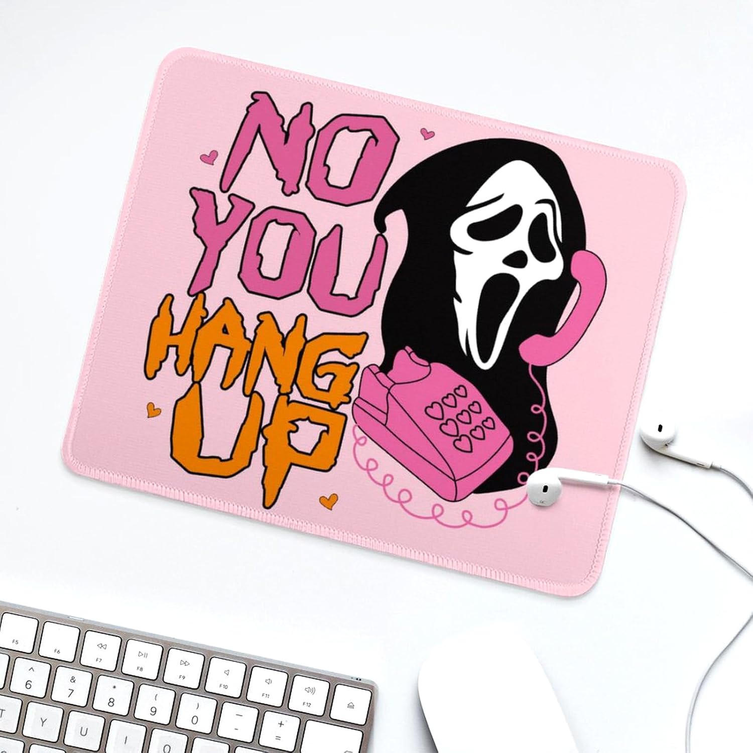 Alfombrilla de mouse cuadrada de calavera rosa para escritorio, base de goma antideslizante con borde cosido, alfombrilla de mouse para computadora