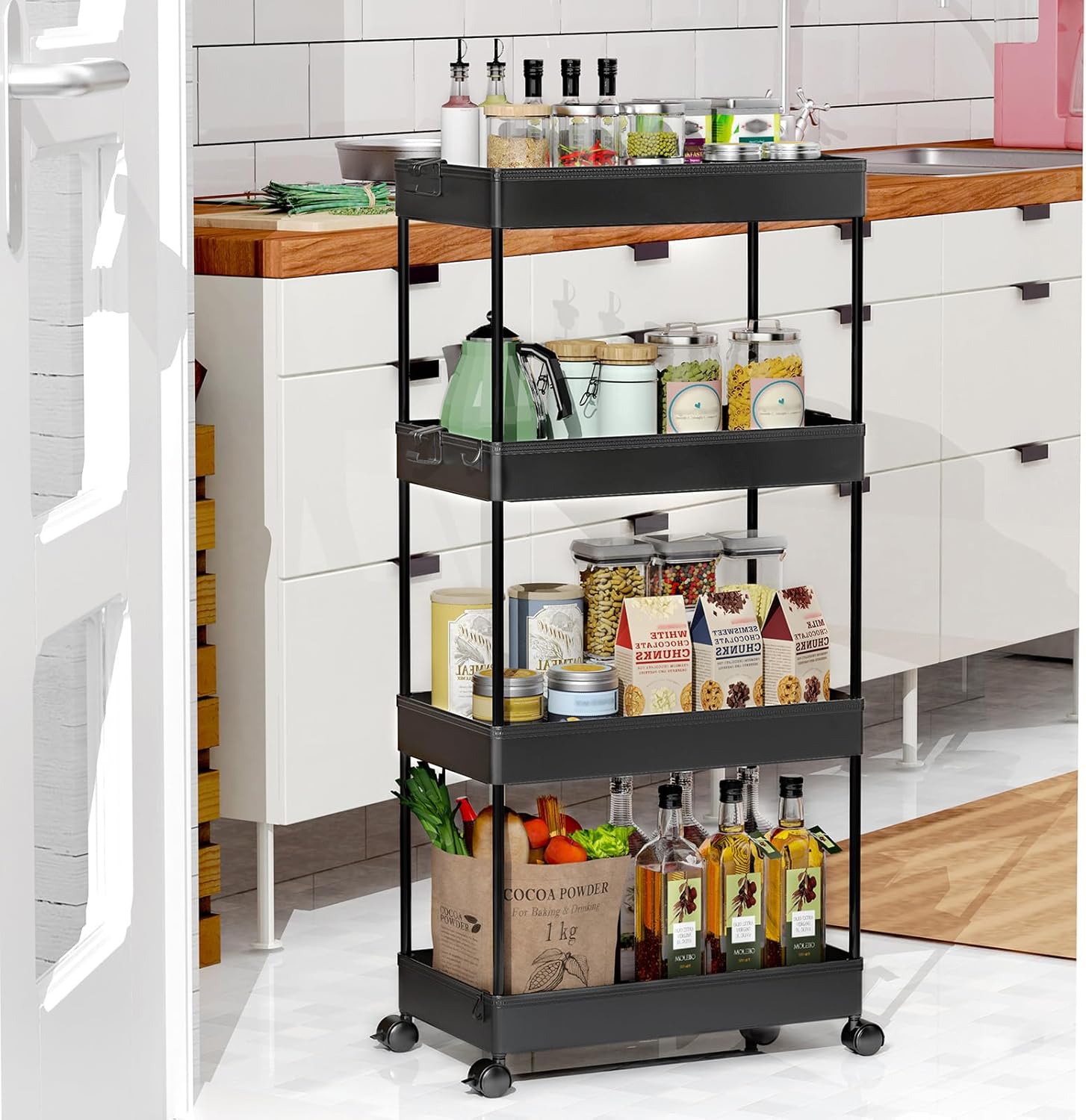 SPACEKEEPER Carrito de almacenamiento de 4 niveles, carrito rodante para baño, organizador de almacenamiento, estante móvil para cocina, sala de