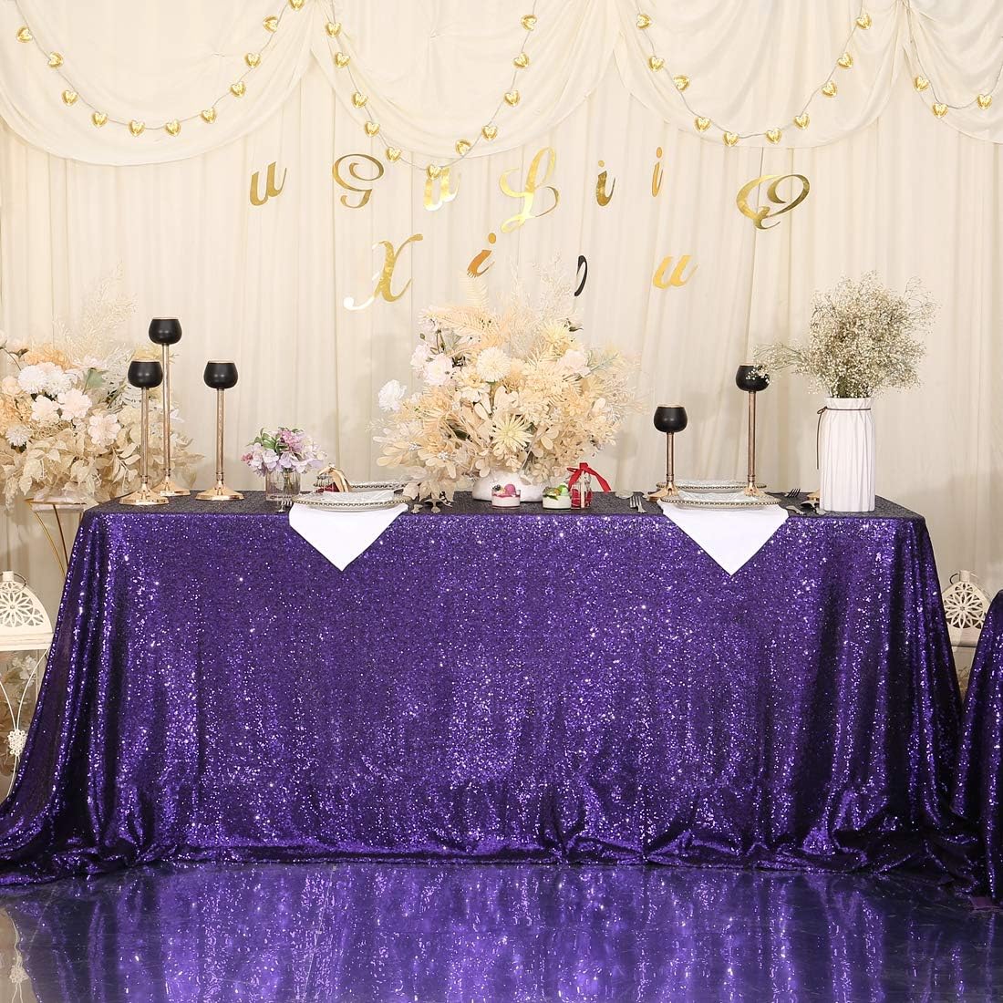 Eternal Beauty Mantel de lentejuelas, mantel rectangular de lentejuelas para fiestas, pasteles, postres y lentejuelas brillantes (morado, 90 x 132