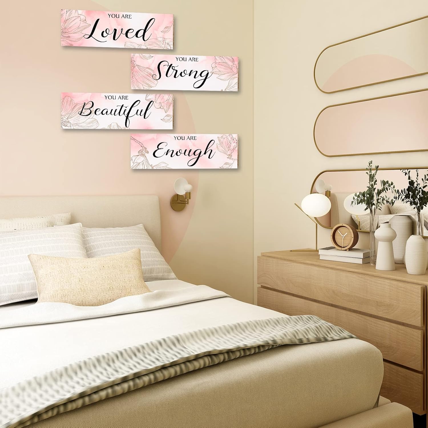 4 piezas de decoración de habitación rosa para niñas, decoración de pared colgante de flores que te encanta, lo suficientemente fuerte, arte de