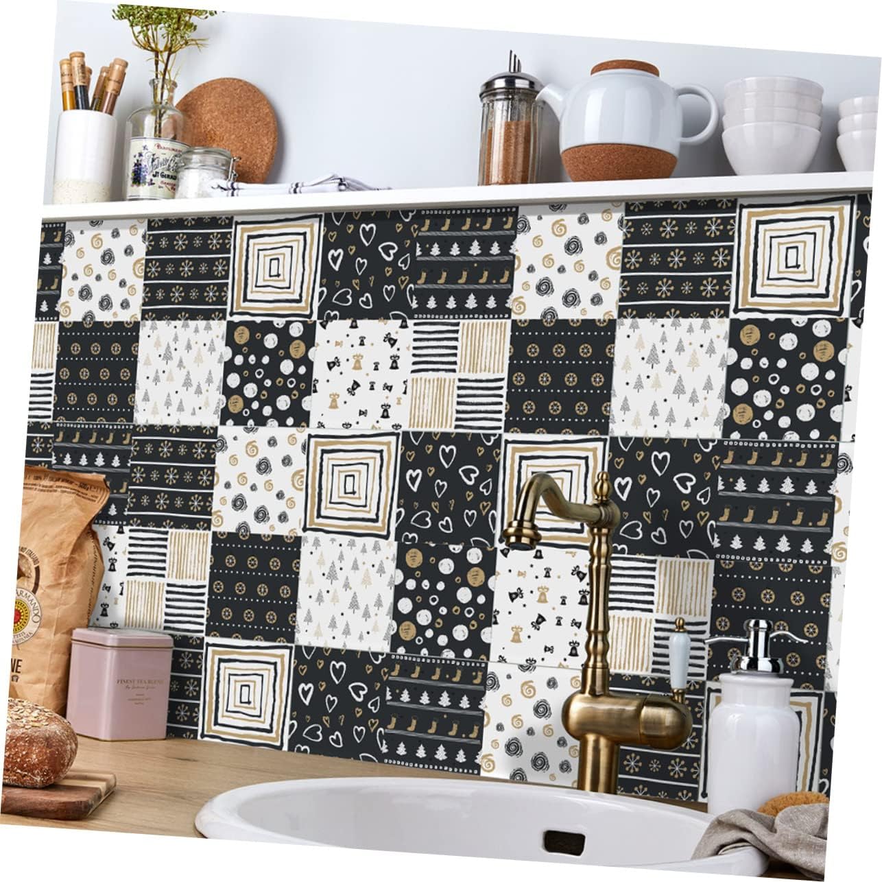 DOITOOL 48 Pcs Wall Sticker Vinyl Wall Tiles Self Adhesive Tile Decals Tile Stickers Bathroom Tile Decals DIY Tile Decals Floor Tile Sticker Peel