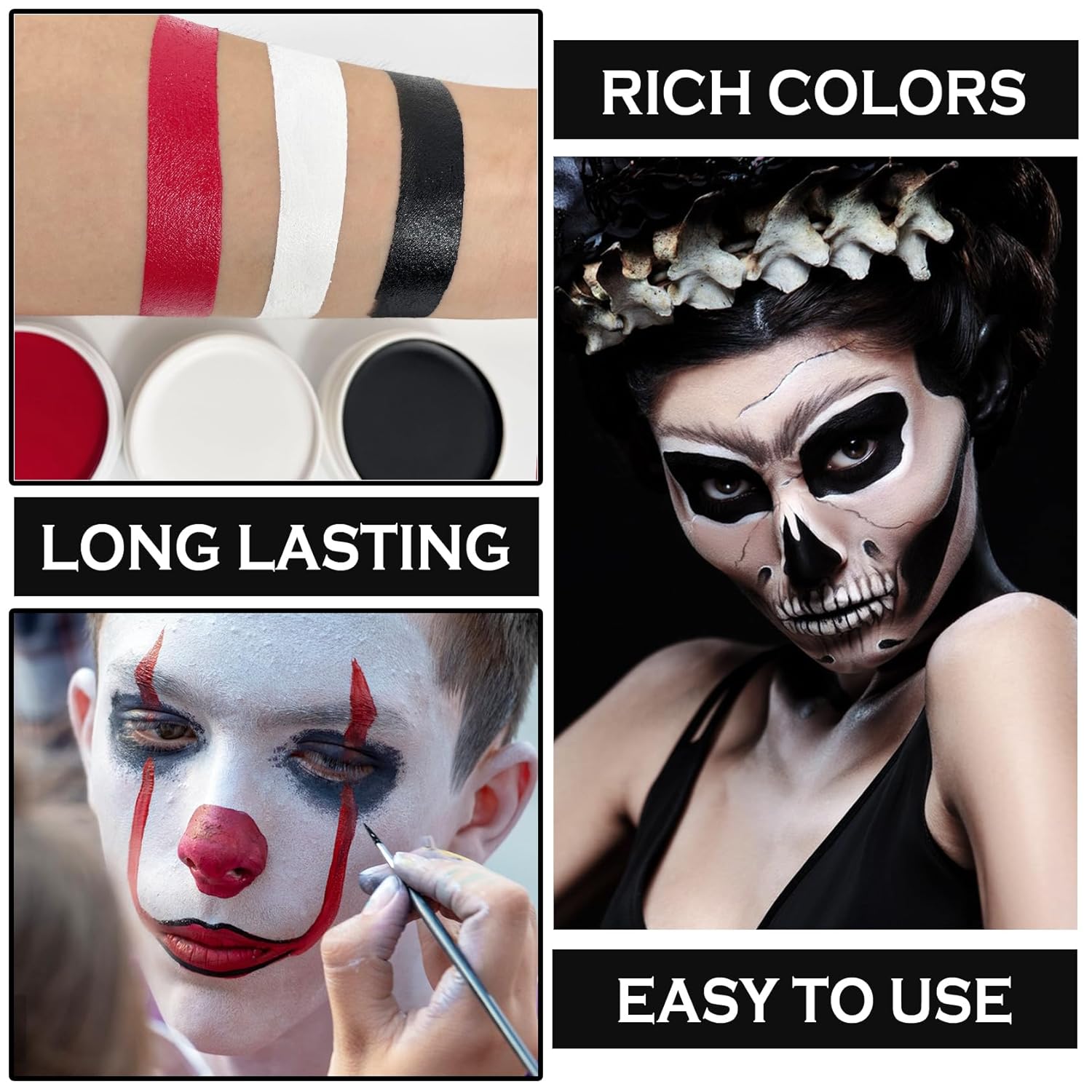Kit de maquillaje de payaso de 3 piezas, pintura corporal profesional a base de aceite a base de aceite para adultos, Halloween, efectos especiales,