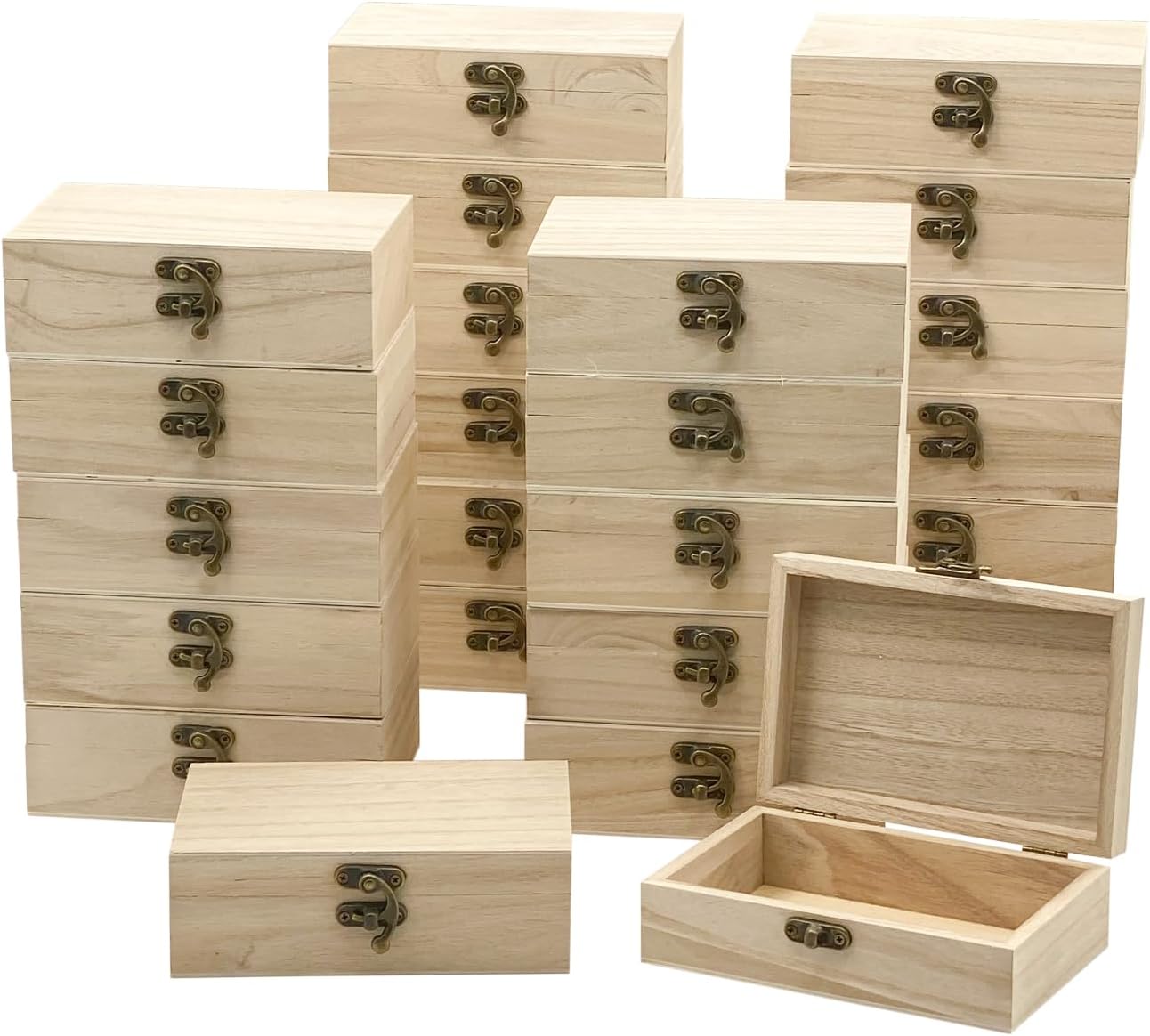 Paquete de 24 cajas pequeñas de madera para manualidades, caja de madera sin terminar de 6 x 4 x 2 pulgadas, caja de recuerdo para almacenamiento de