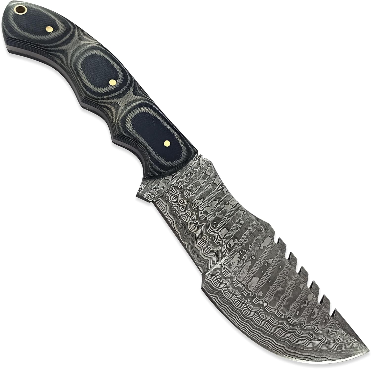 Cuchillo de caza de hoja fija Tracker Hecho a mano personalizado Acero de Damasco 10 pulgadas Tracker Cuchillo – Mango Micarta negro agarre perfecto