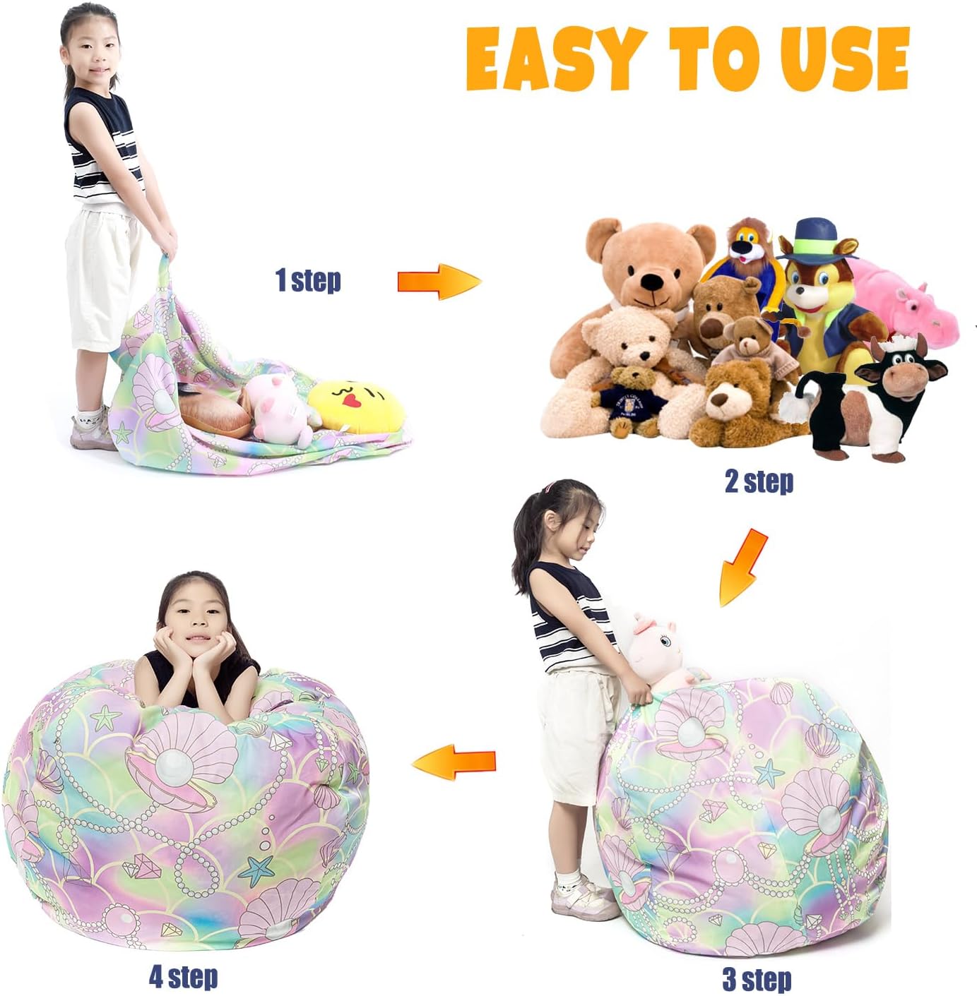 Funda para puf de almacenamiento de animales de peluche, para niños, mantas, toallas, puf (solo funda), sofá de lona con cremallera YKK, extra