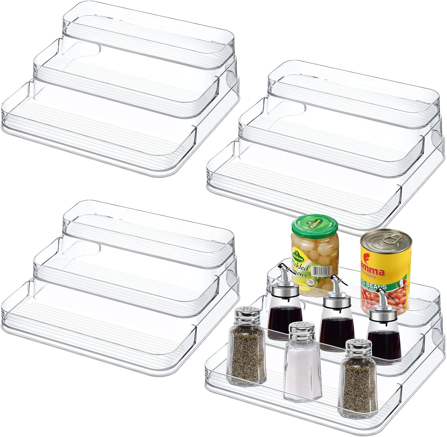 Macarrie Organizador de especias de plástico transparente de 3 niveles para despensa, 10.4 x 9.7 x 3.9 pulgadas