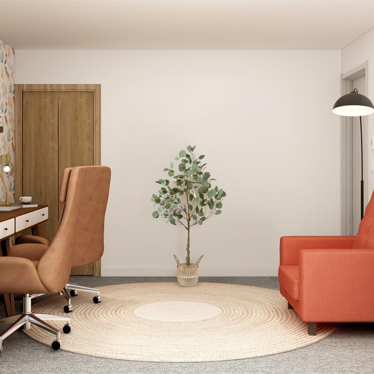 Árbol de eucalipto artificial, planta de eucalipto artificial de 4 pies de alto con canasta, hojas de seda verdes y plateadas, árbol sintético para