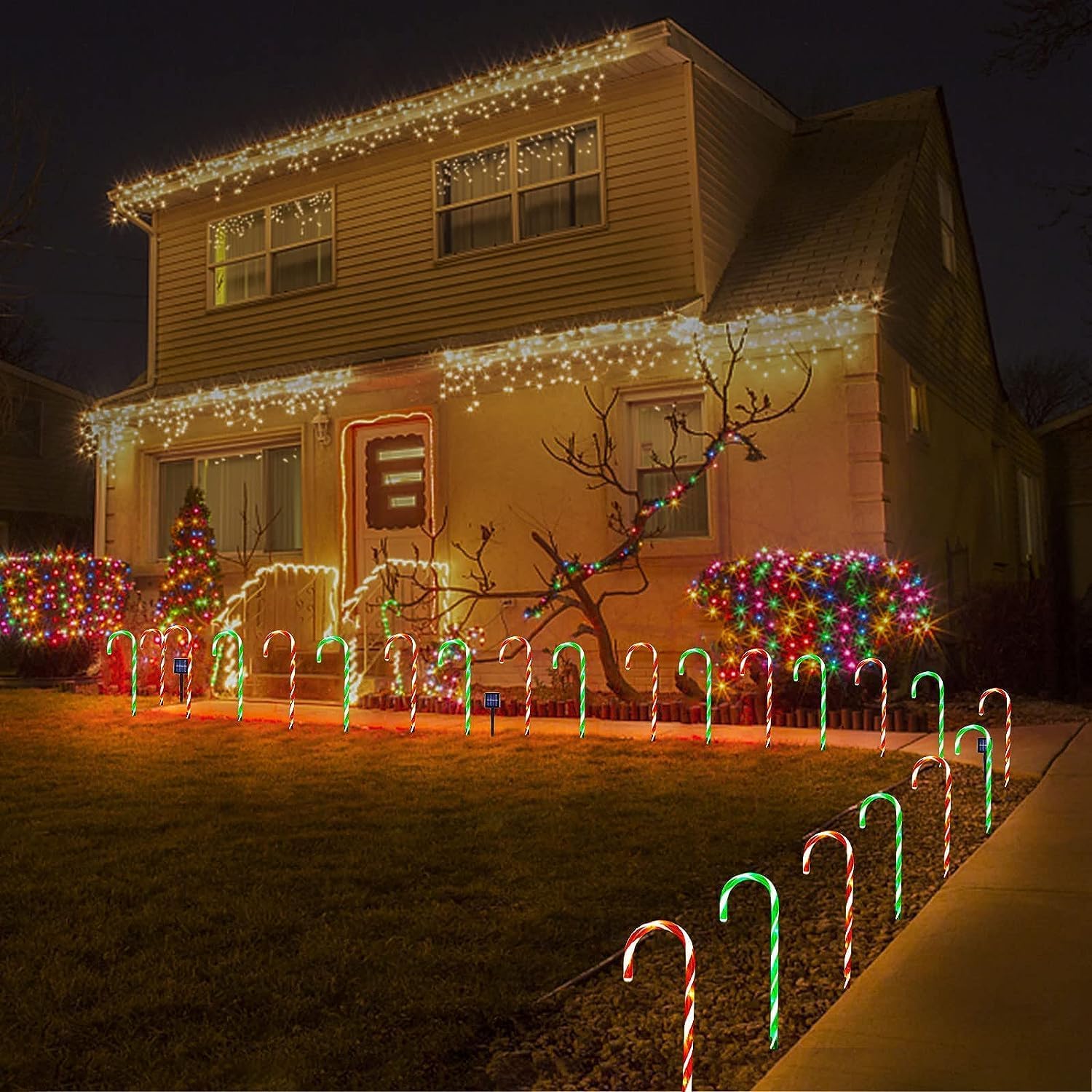 Decoraciones navideñas para exteriores, paquete de 8 luces solares de bastón de caramelo, luces solares de 21 pulgadas para patio, patio y porche